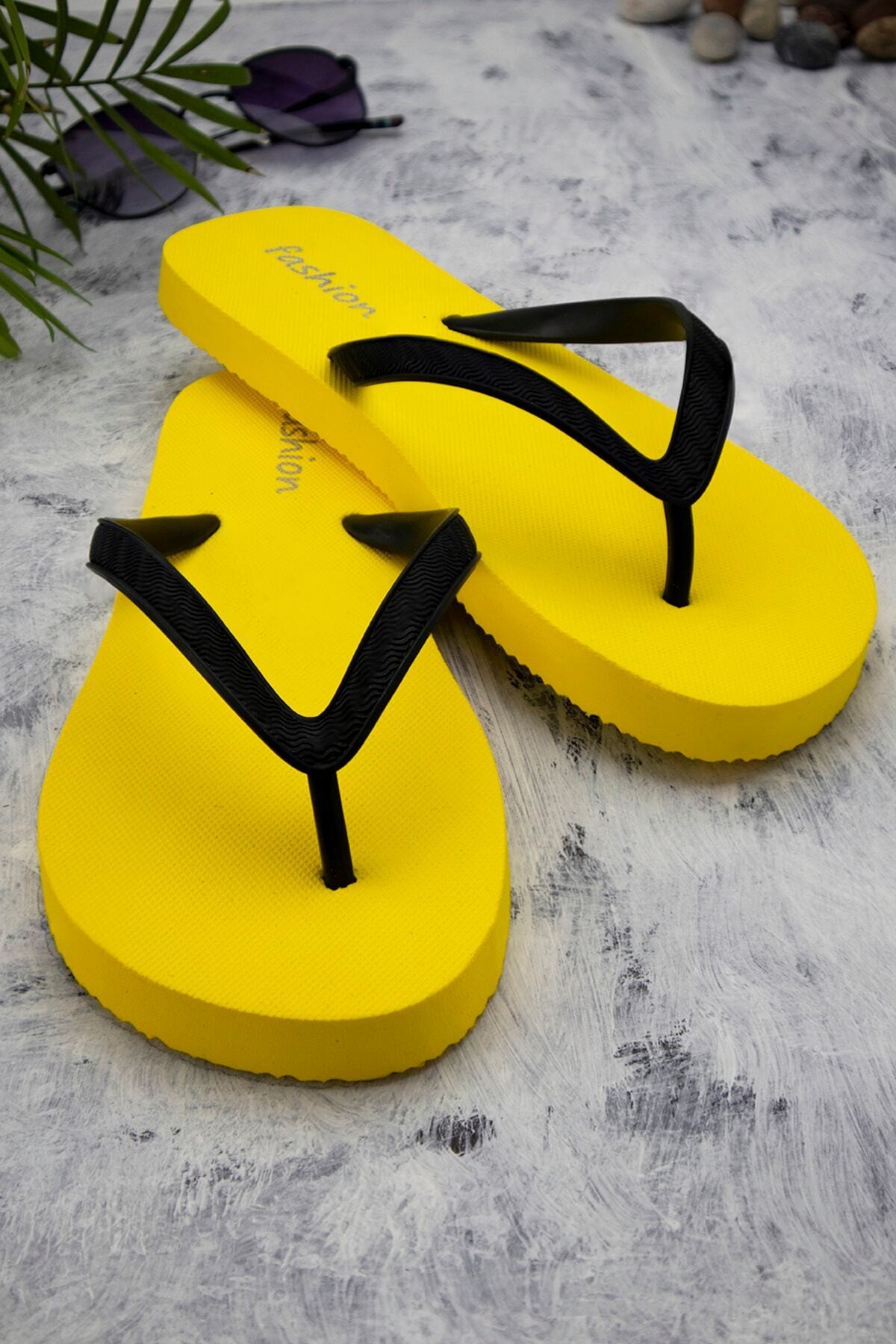 Kadın Basic Rahat Parmak Arası Acıtmaz Plaj Terliği Flip Flops - sarı