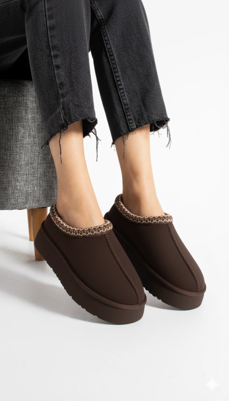 Tia Kadın Süet İçi Kürklü Kışlık Terlik Bot & Bootie - kahverengi