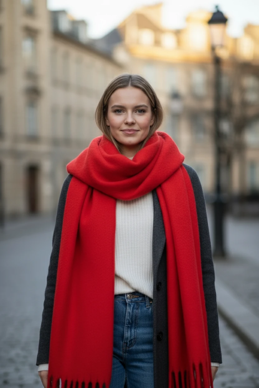 2li Set Puffy Yumuşak Dokulu Kadın Atkı Şal Omuz Şalı 50x190 cm - siyah kırmızı