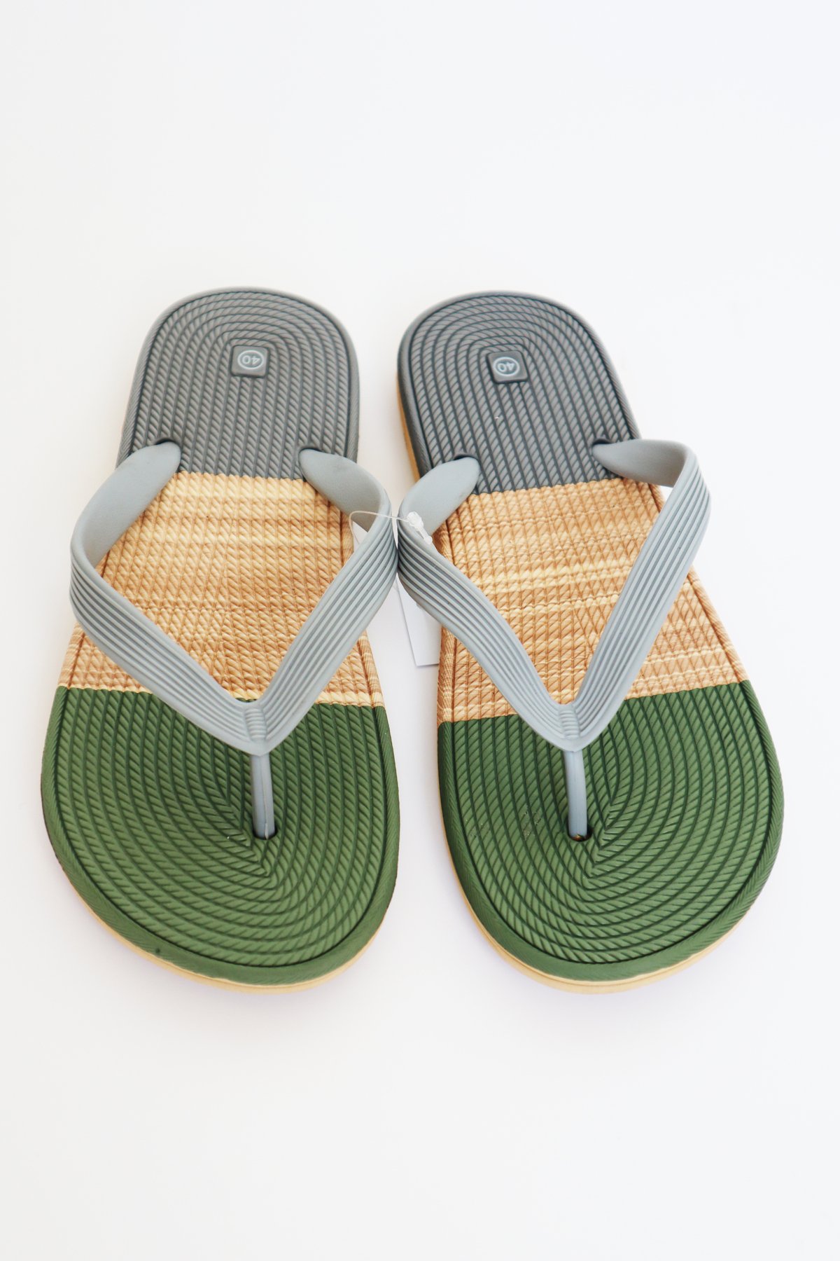 Erkek Rahat Dalgalı Parmak Arası Basic Plaj Terliği Flip Flops - hasır yeşil