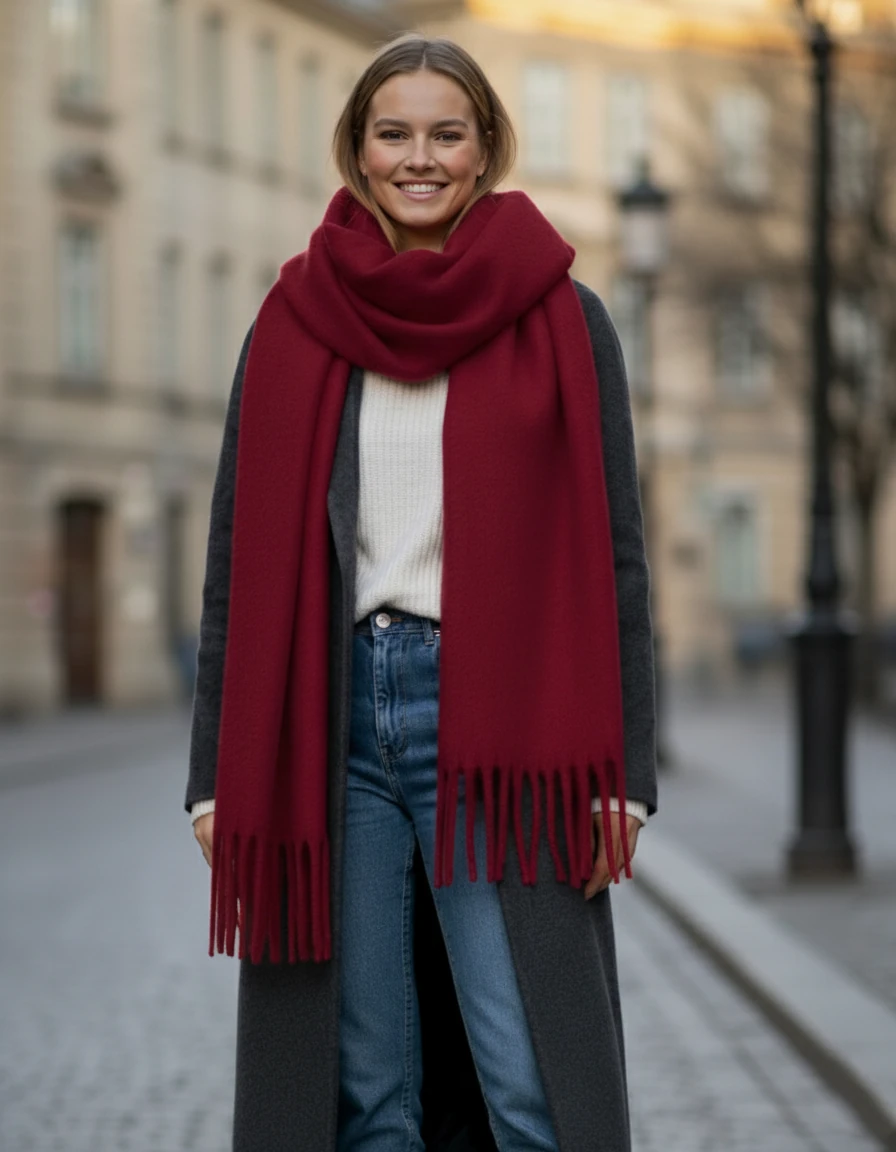 2li Set Puffy Yumuşak Dokulu Kadın Atkı Şal Omuz Şalı 50x190 cm - füme bordo