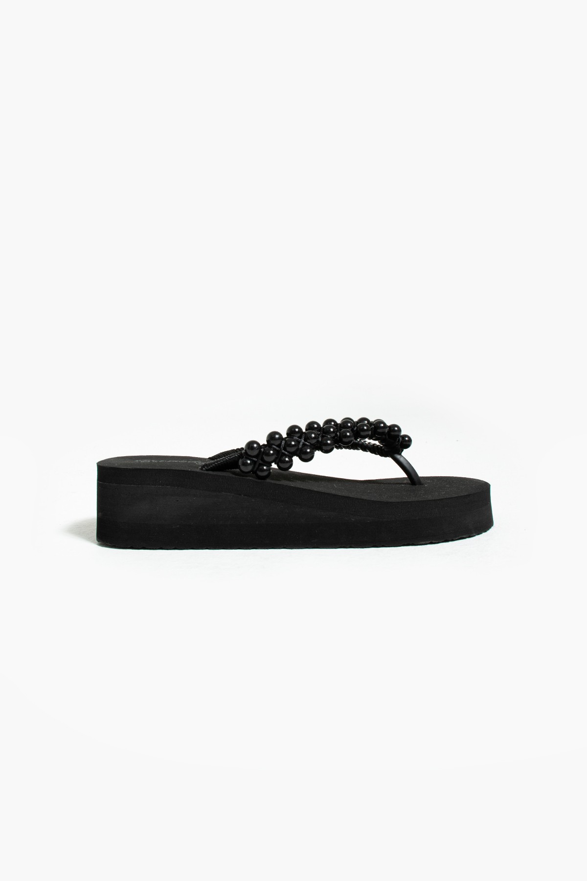 Sabrina Taşlı Platform Parmak Arası Acıtmaz Plaj Terlik Flip Flops - boncuklu siyah