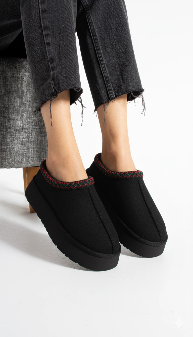 Tia Kadın Süet İçi Kürklü Kışlık Terlik Bot & Bootie - siyah