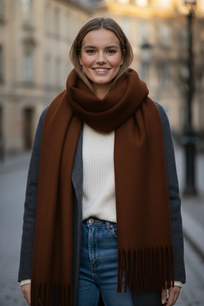 2li Set Puffy Yumuşak Dokulu Kadın Atkı Şal Omuz Şalı 50x190 cm - krem kahve