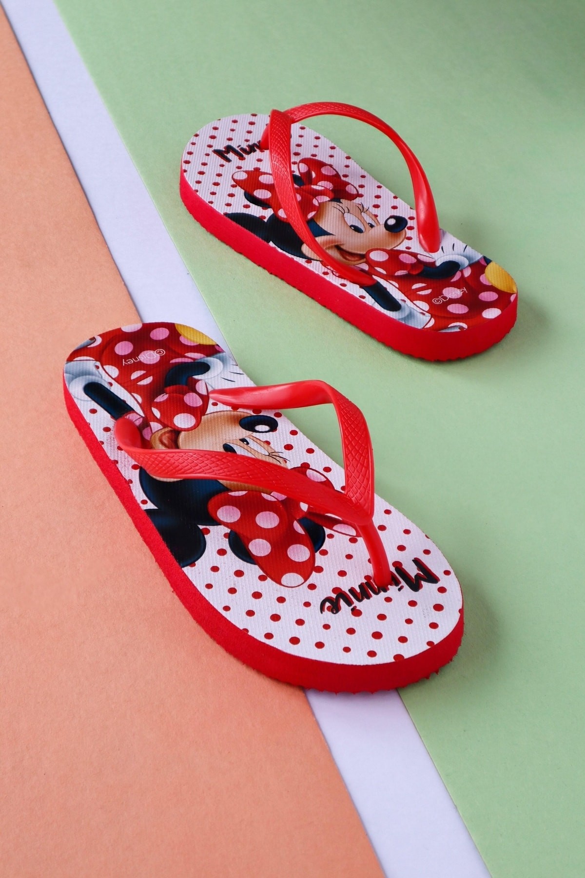 Minnie Mouse Rahat Parmak Arası Çocuk Plaj Terliği Flipflops - kırmızı