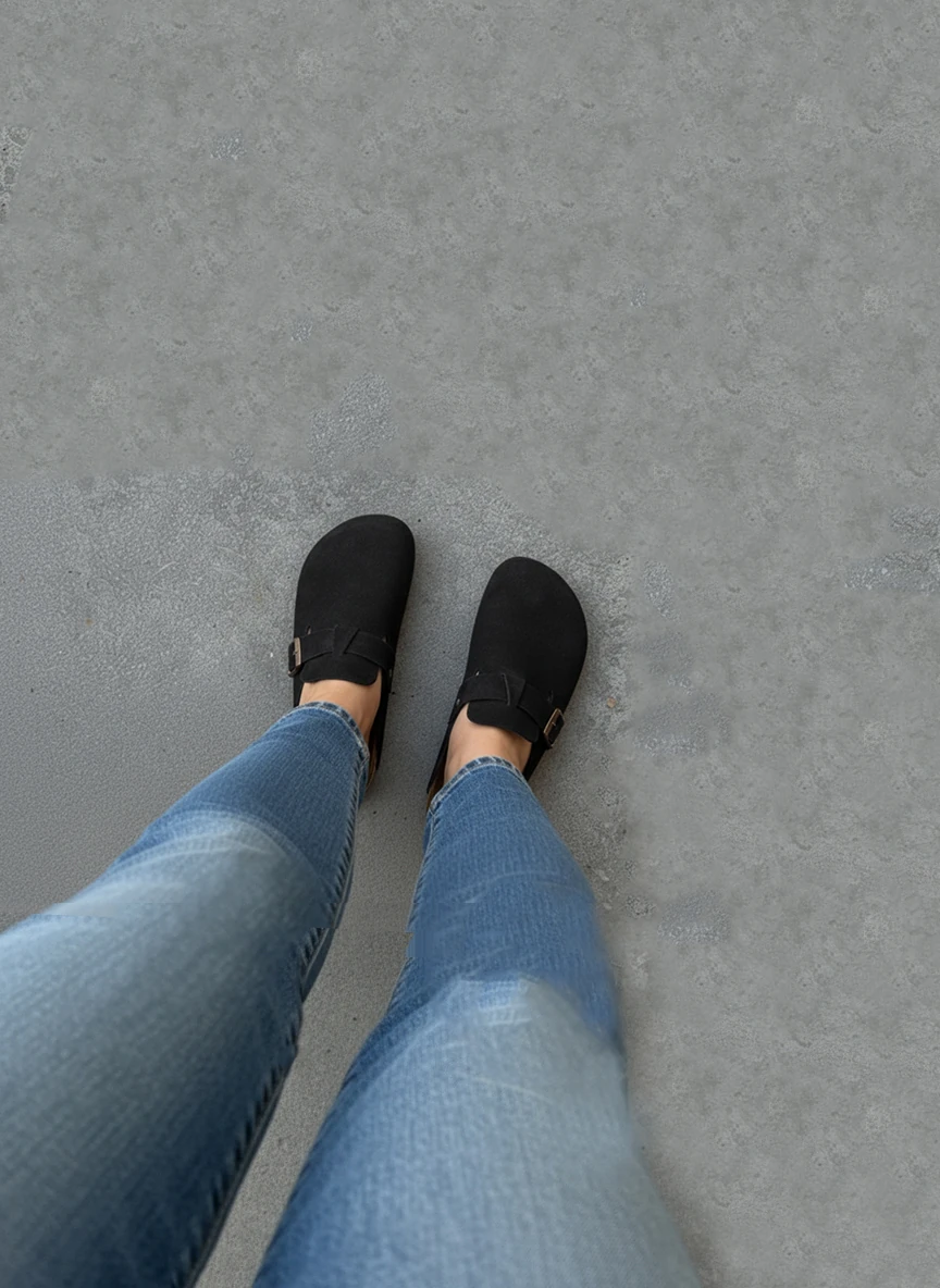 Eliza Kadın Rahat Mantar Tabanlı Günlük Sabo Günlük Boston Terlik - siyah renkli