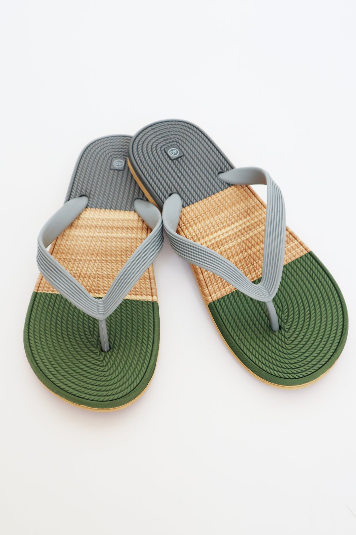 Erkek Rahat Dalgalı Parmak Arası Basic Plaj Terliği Flip Flops - hasır yeşil