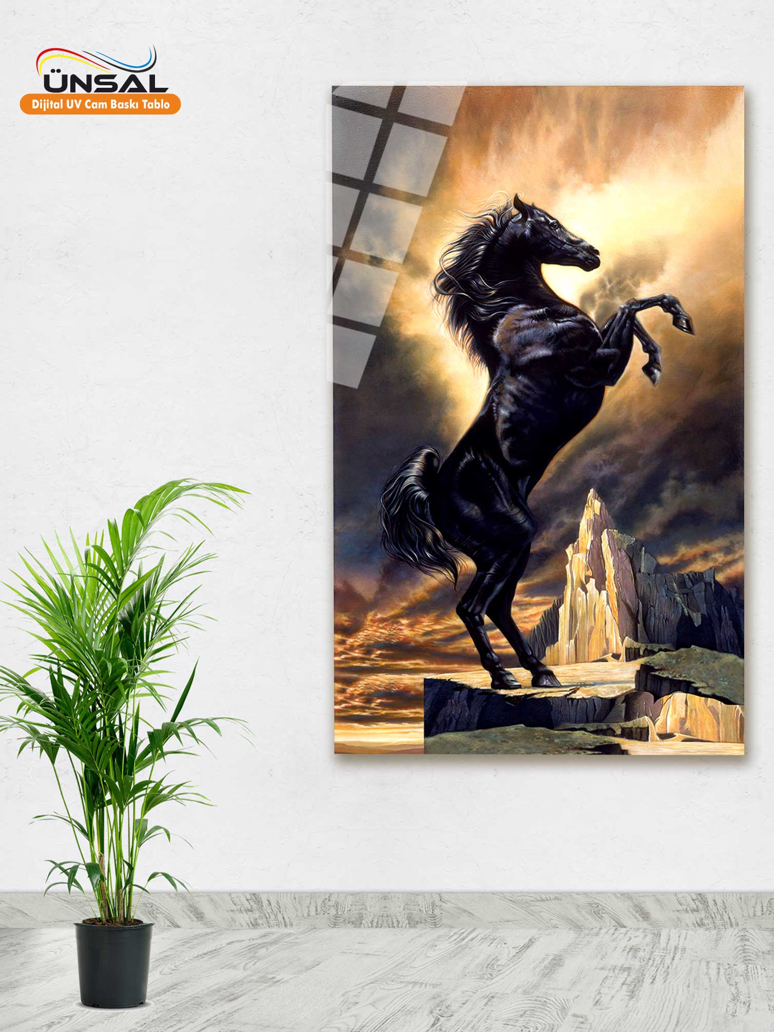Şahlanan At Cam Tablo