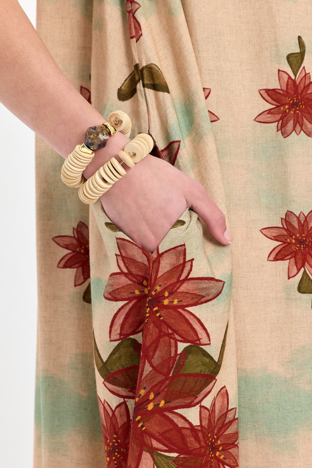 Tek omuz elbise lilium desen