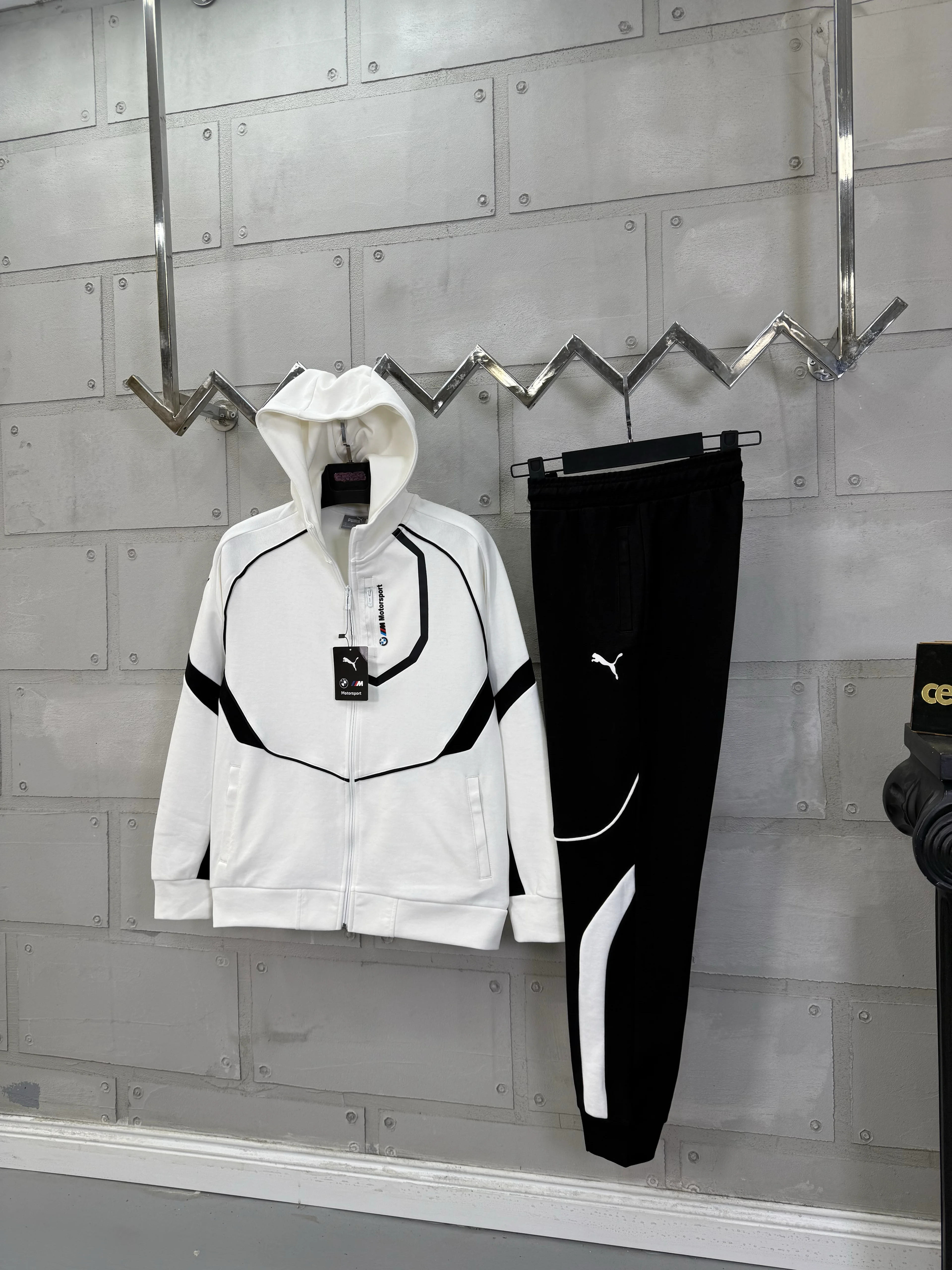 BMW Kapşonlu Eşofman Takım Beyaz 