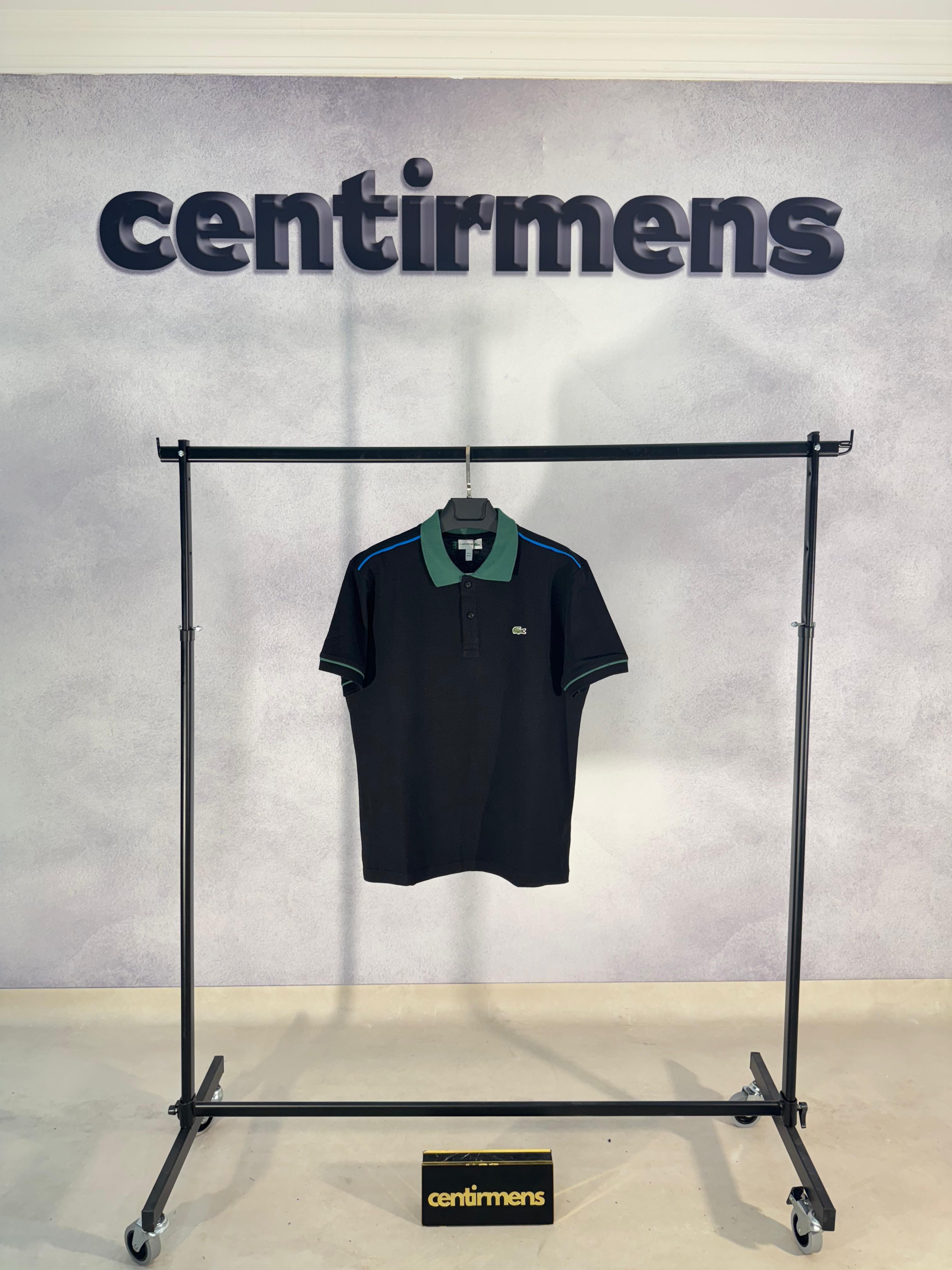 Lacoste Polo Yeşil Yaka Siyah Tişört