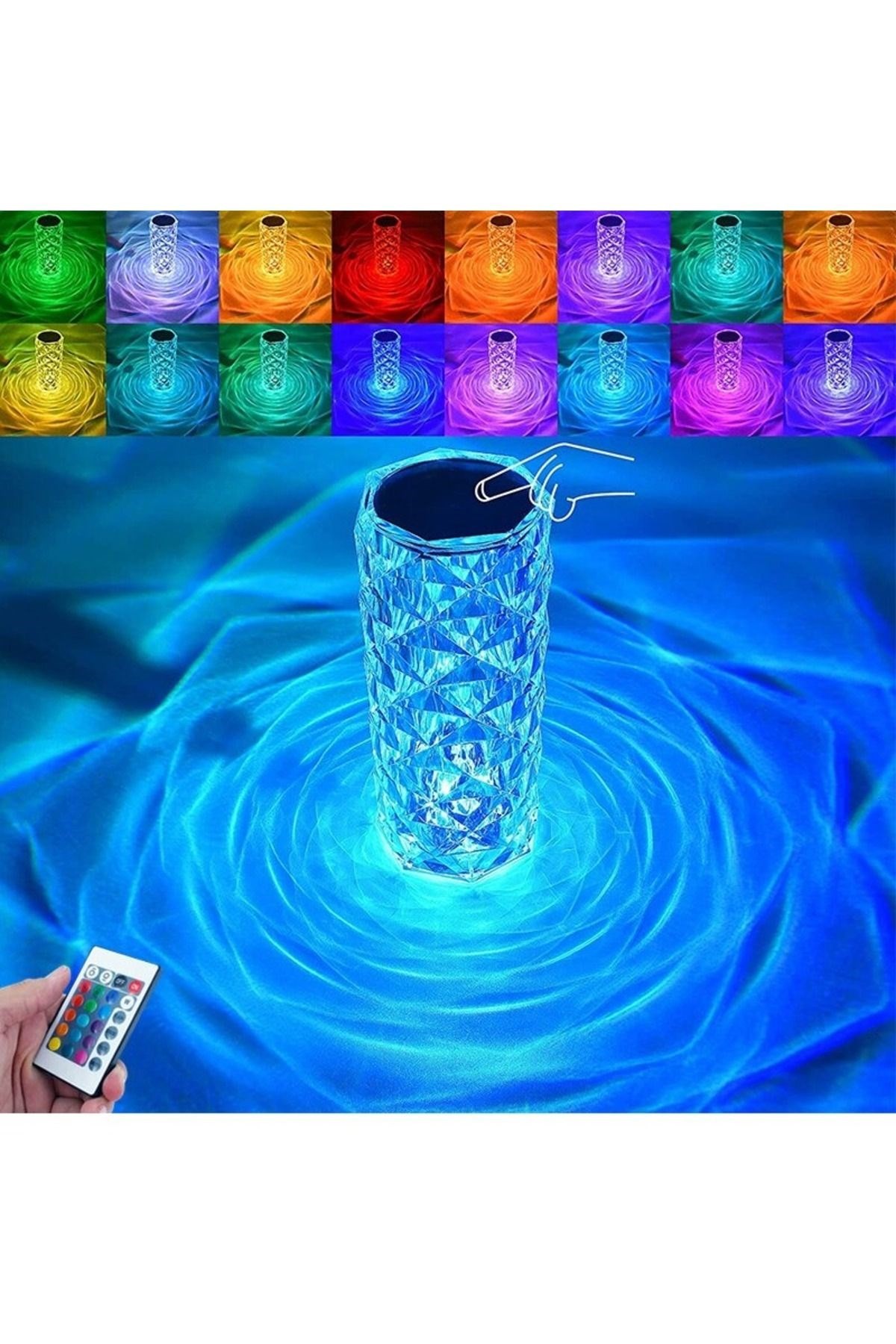 Kristal Masa Lambası Kumandalı Rgb Renk Değiştiren Gece Lambası 16 Renk Ve 4 Mod Dokunmatik Kontrol