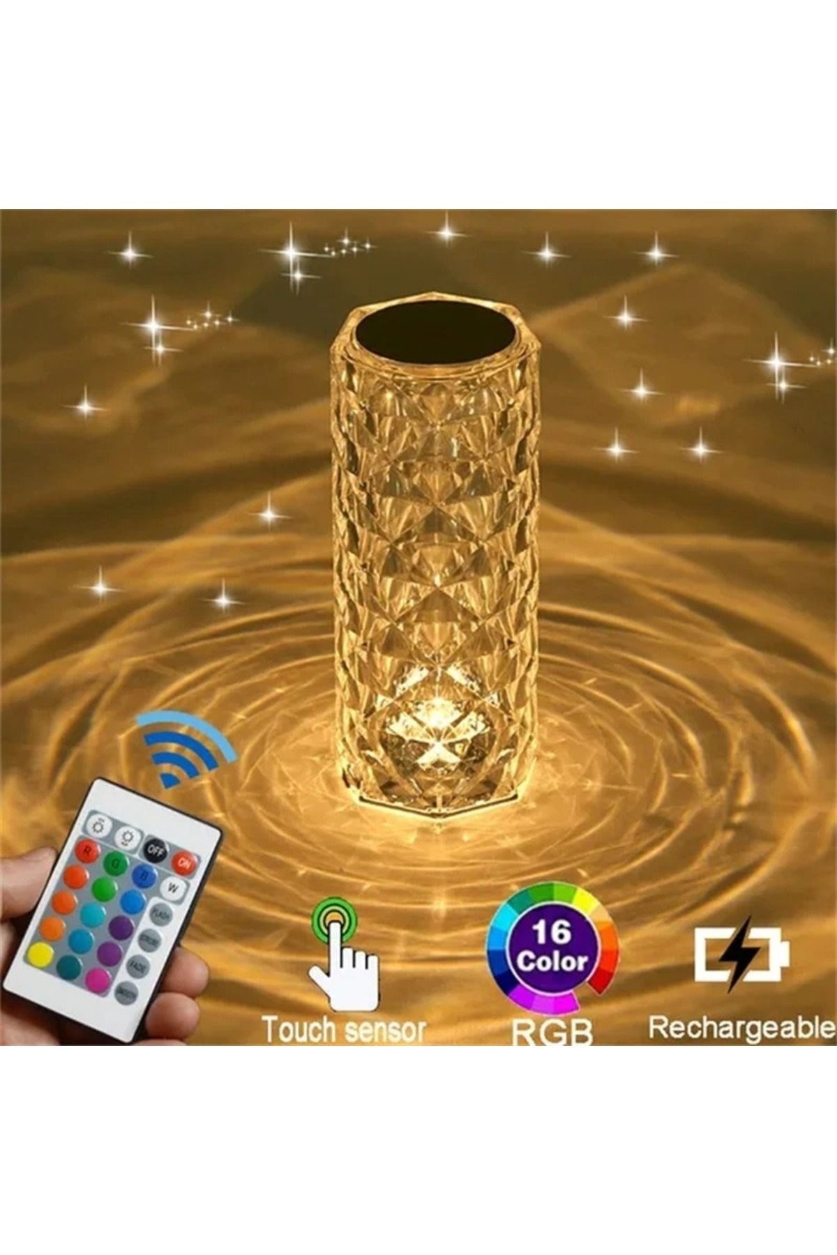 Kristal Masa Lambası Kumandalı Rgb Renk Değiştiren Gece Lambası 16 Renk Ve 4 Mod Dokunmatik Kontrol