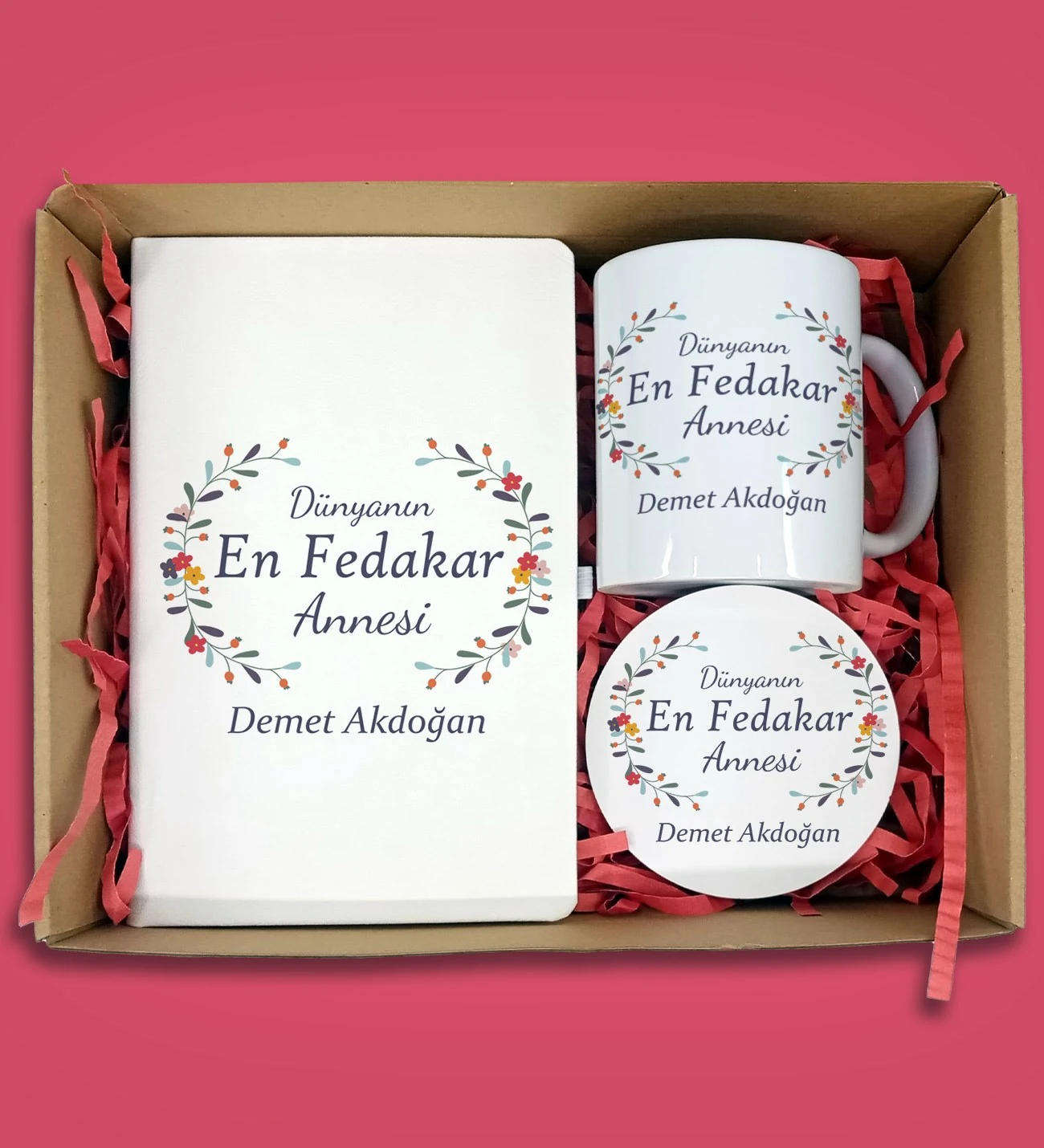 Anneler Gününe Özel İsim Baskılı Ajanda Kupa Bardak ve Bardak Altlığı Seti 10