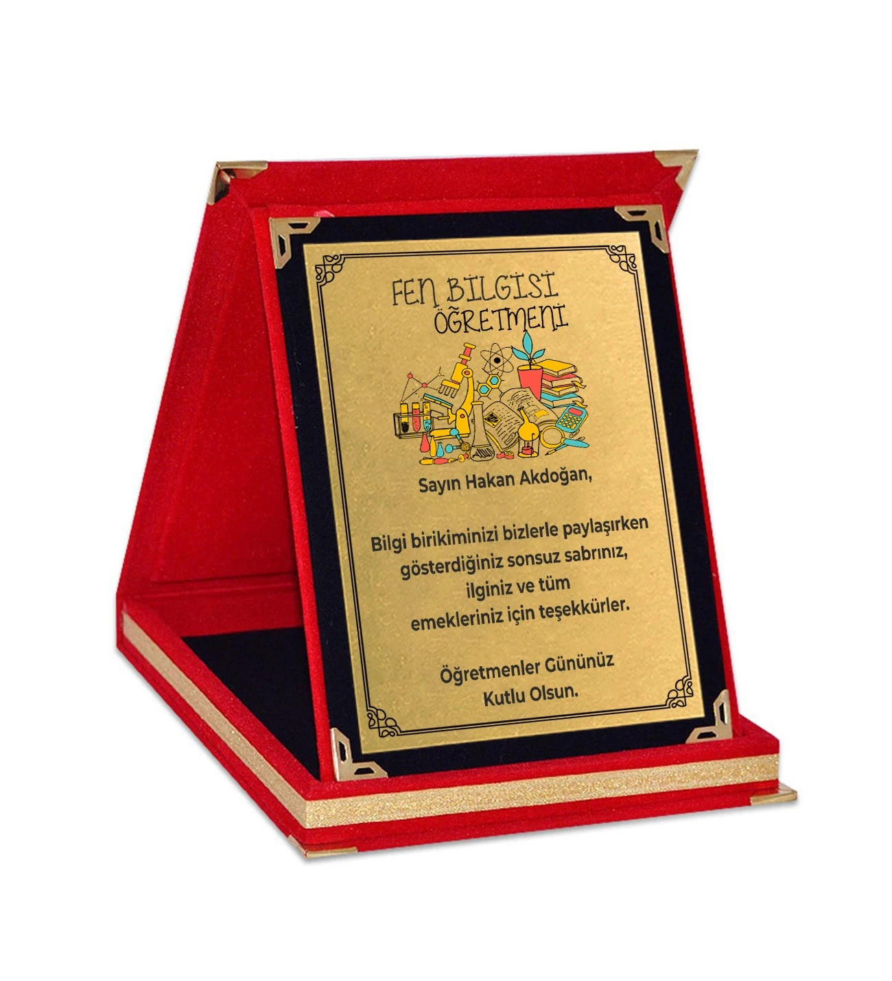 Kişiye Özel Fen Bilgisi Öğretmeni Tasarımlı Kadife Plaket