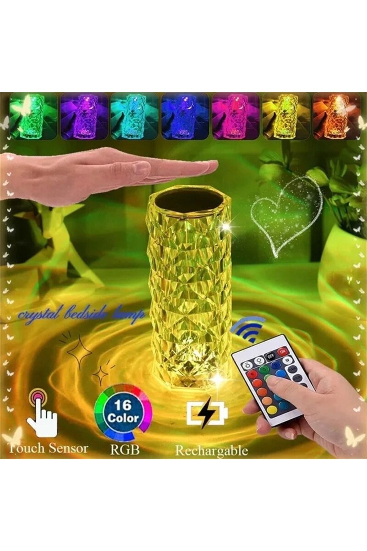 Kristal Masa Lambası Kumandalı Rgb Renk Değiştiren Gece Lambası 16 Renk Ve 4 Mod Dokunmatik Kontrol