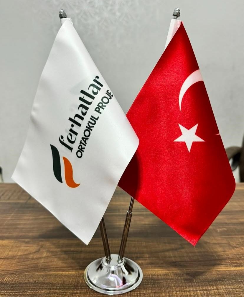 Firma Ve Kurumlara Özel Baskılı  Çiftli Türk Masa Bayrağı