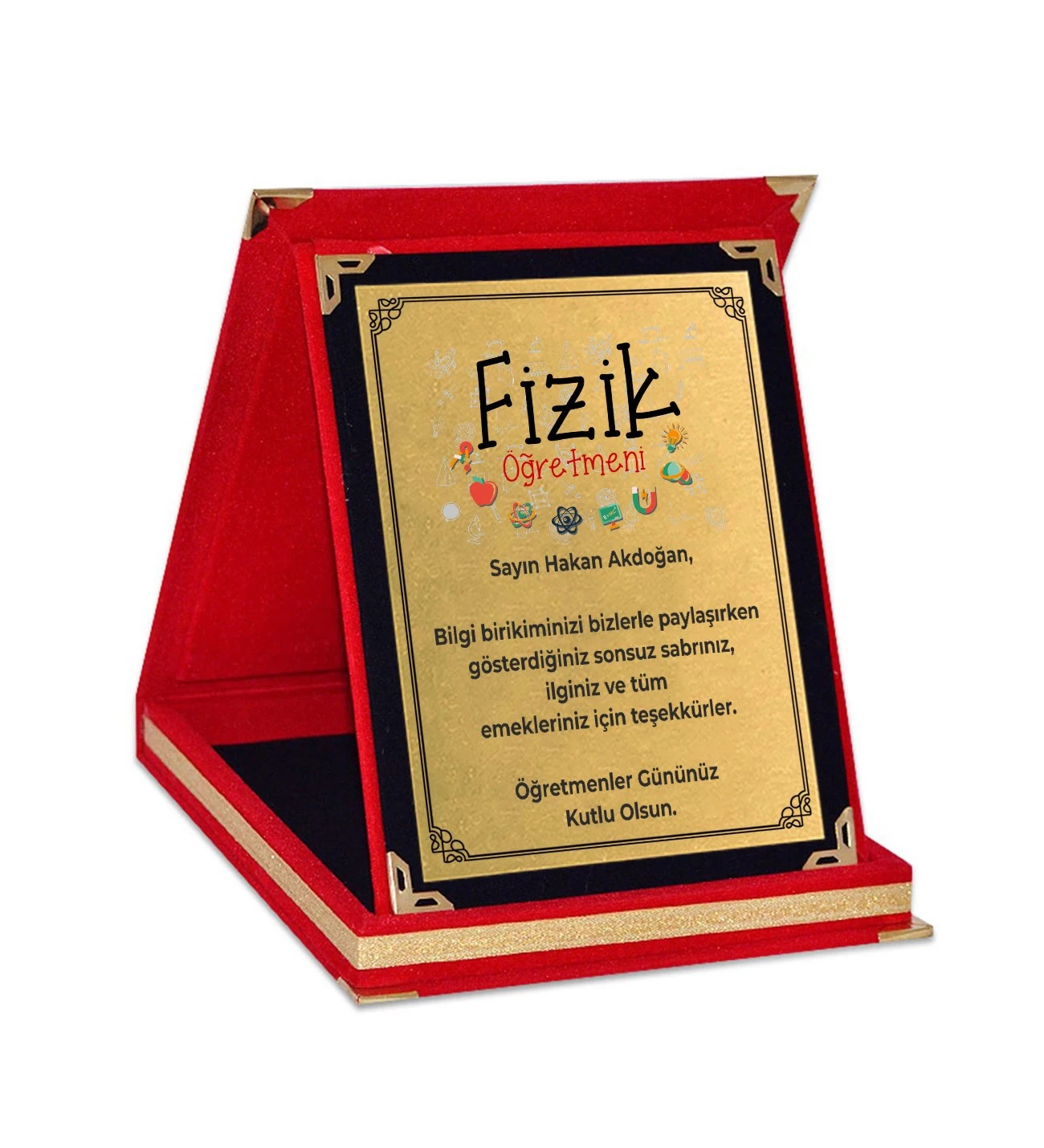 Kişiye Özel Fizik Öğretmeni Tasarımlı Kadife Plaket
