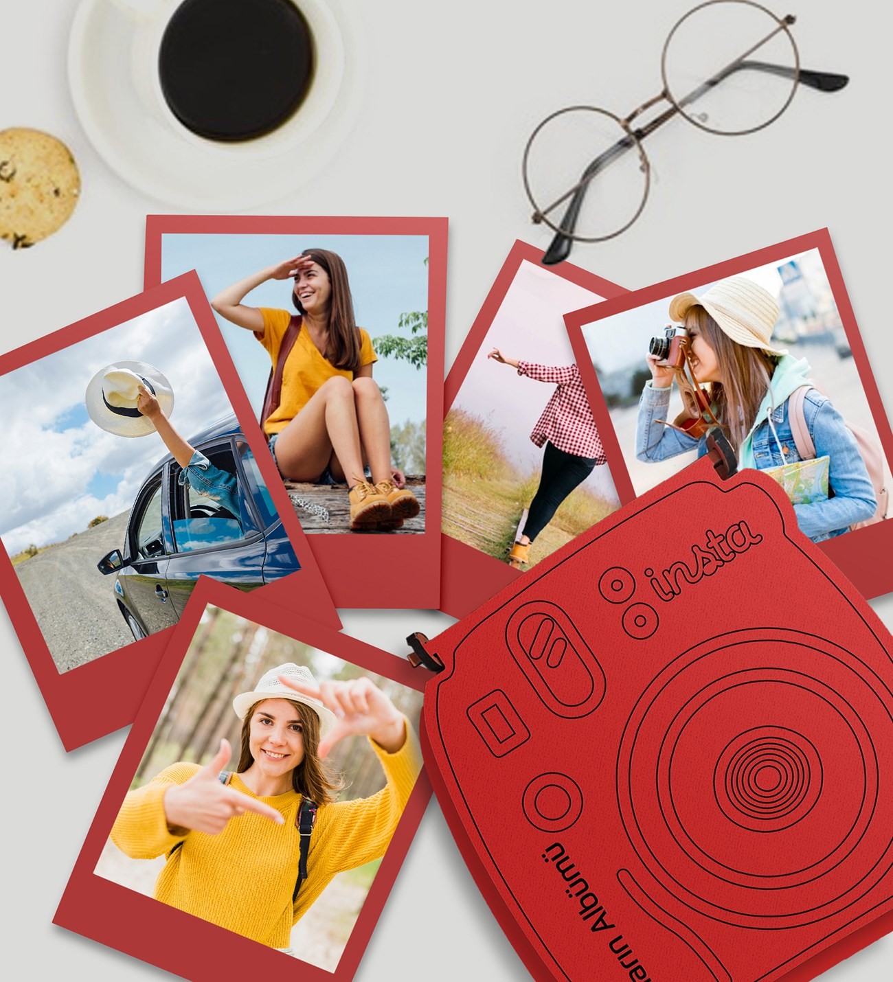 Rengarenk İnstax Tasarımlı Ahşap Kutu Ve 12'li Polaroid Fotoğraflar
