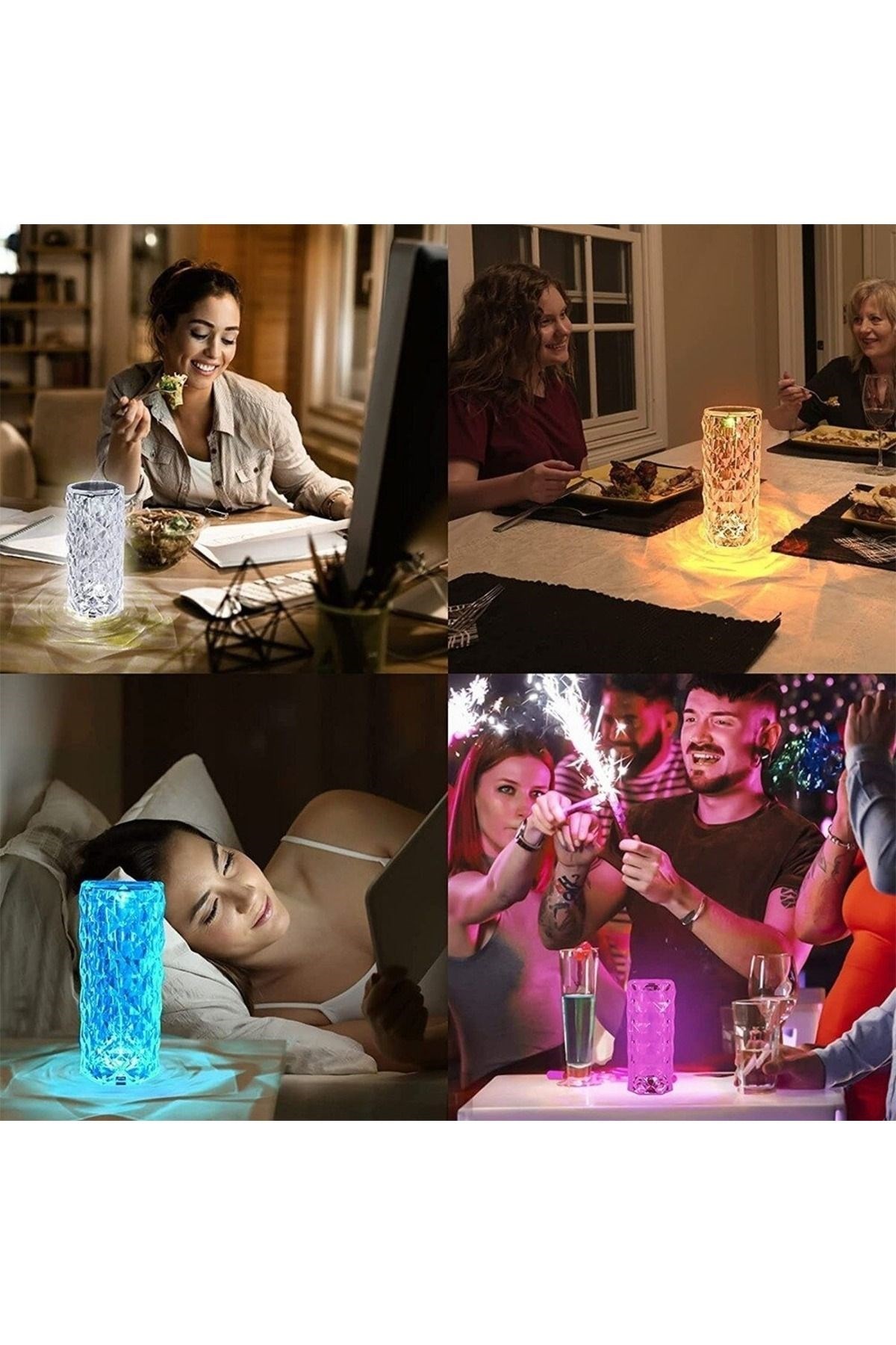 Kristal Masa Lambası Kumandalı Rgb Renk Değiştiren Gece Lambası 16 Renk Ve 4 Mod Dokunmatik Kontrol