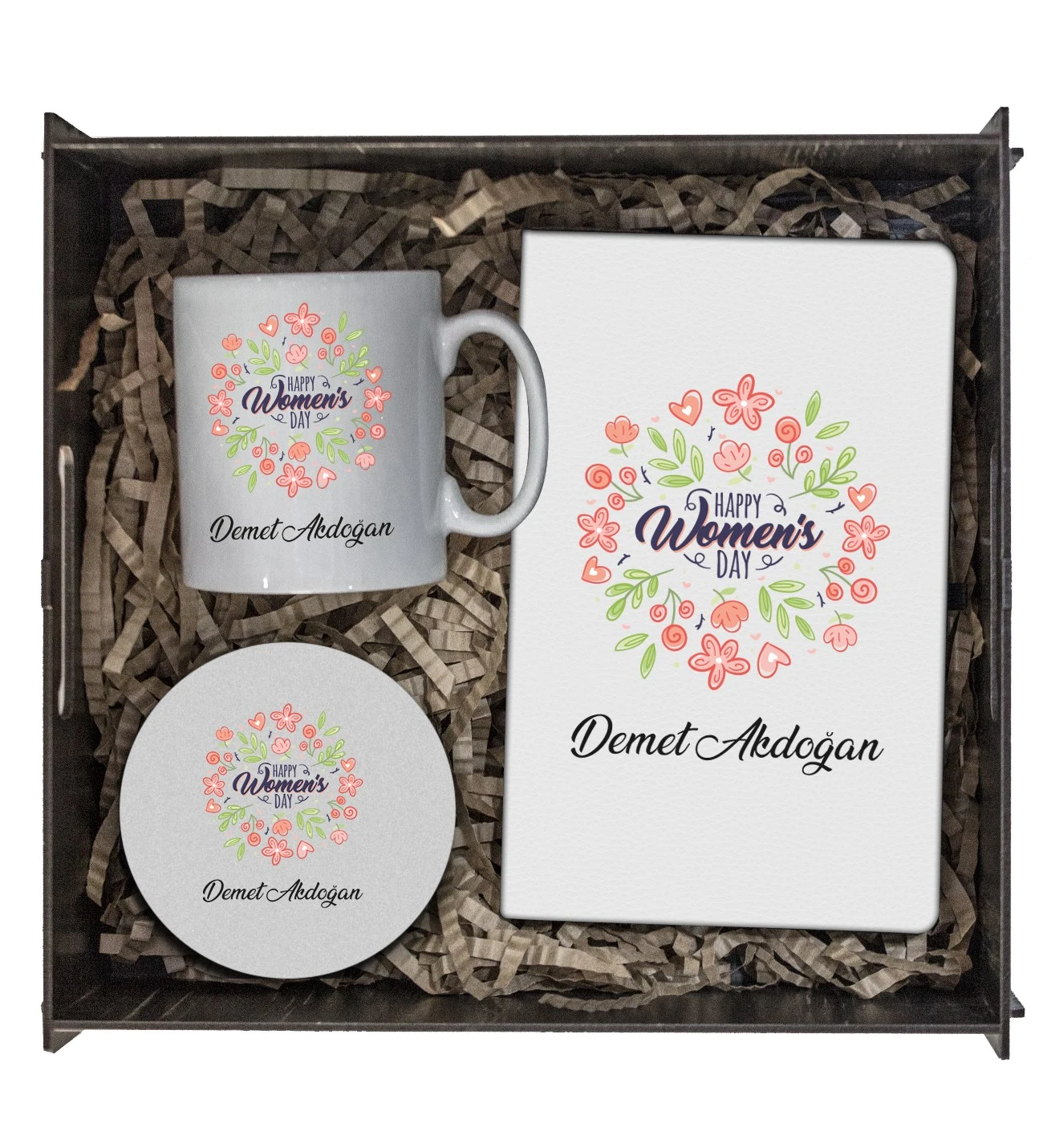 Kişiye Özel Kadınlar Günü Tasarımlı Ajanda Kupa Bardak Altlığı Seti