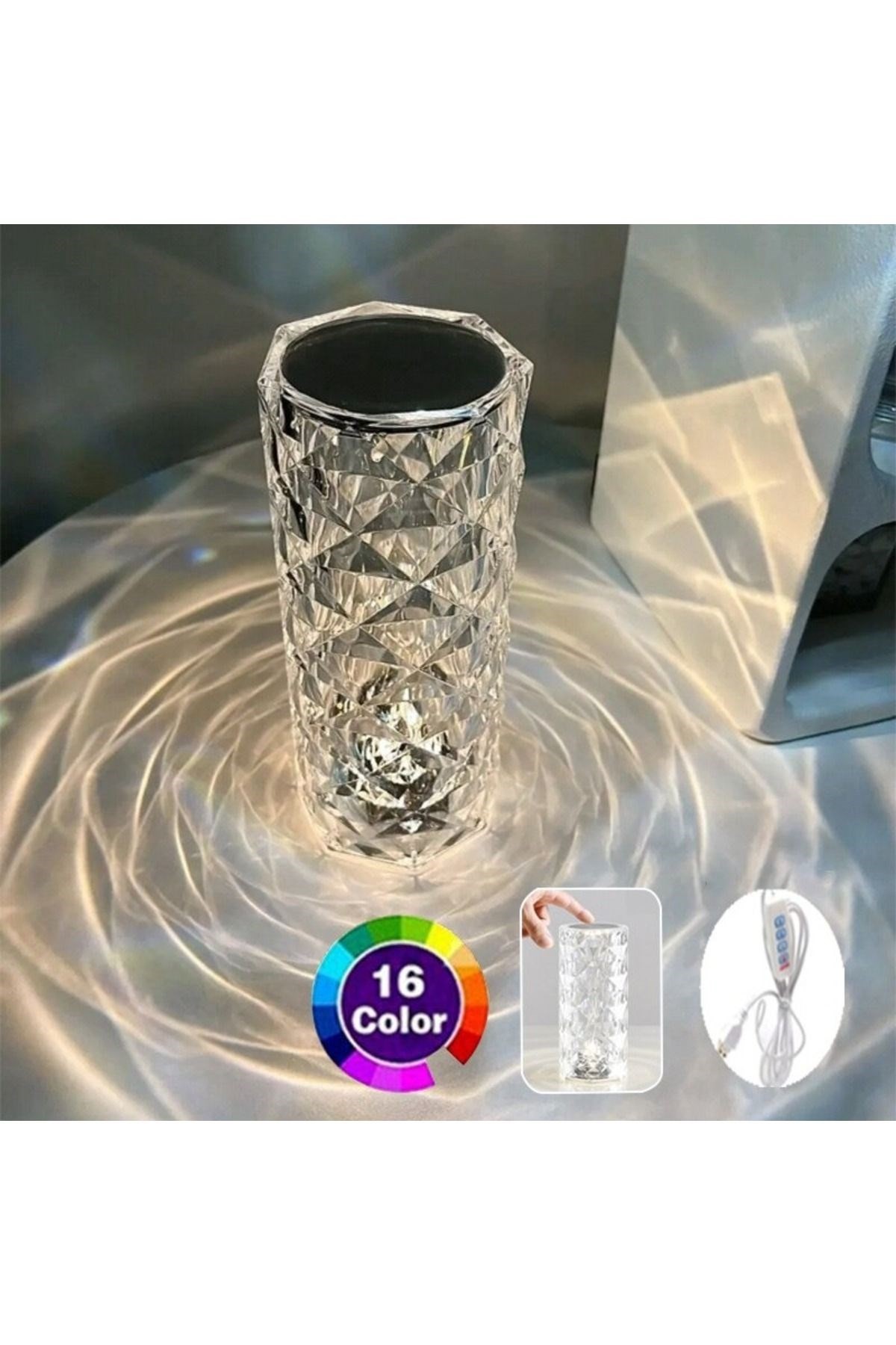 Kristal Masa Lambası Kumandalı Rgb Renk Değiştiren Gece Lambası 16 Renk Ve 4 Mod Dokunmatik Kontrol
