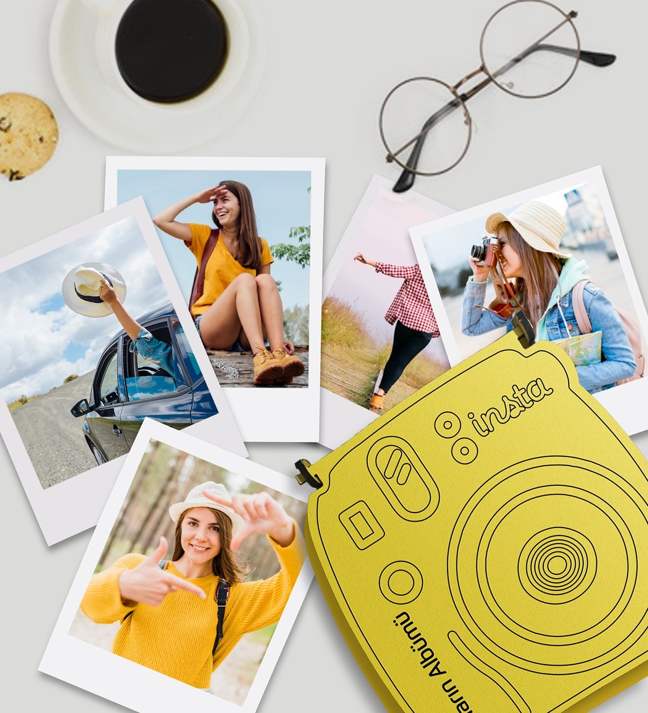 İnstax Tasarımlı Ahşap Kutu Ve 12'li Polaroid Fotoğraflar