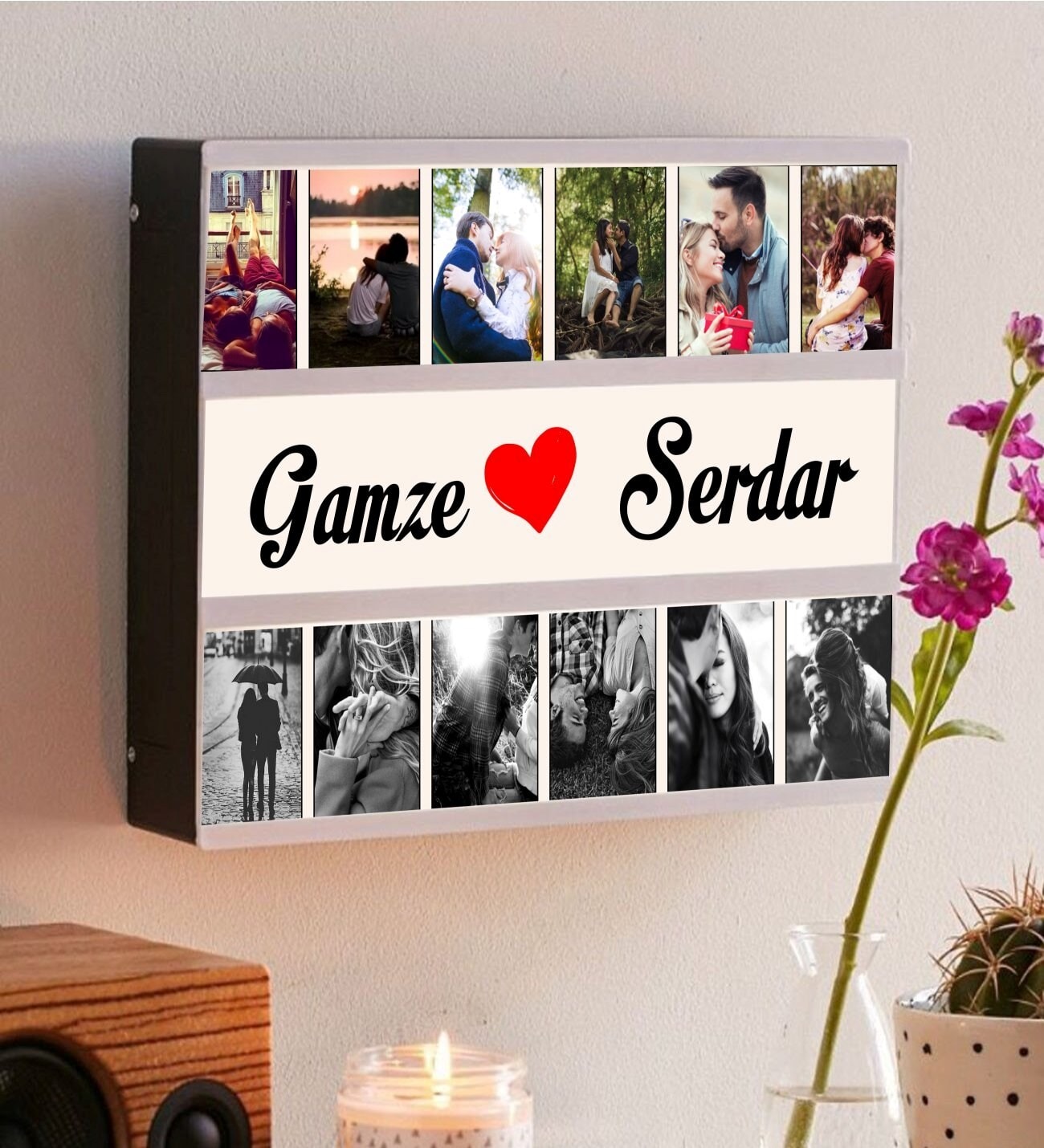 Kişiye Özel 12 Adet Fotoğraflı Işıklı Mesaj Panosu Büyük Boy Light Box