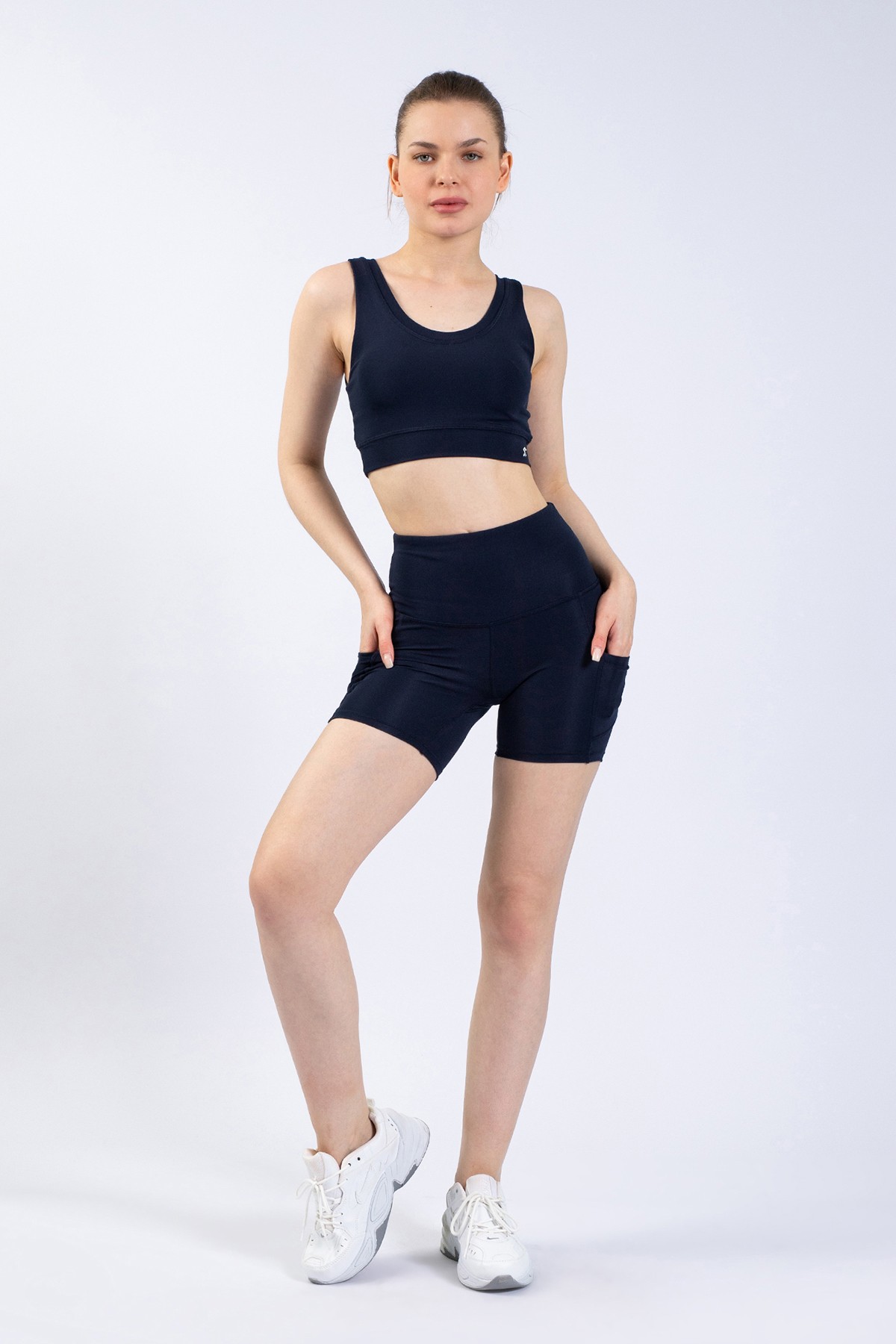 Snc Kadın Cepli Yüksek Bel Toparlayıcı, Sıkılaştırıcı Yoga Şort Tayt 6" - Lacivert
