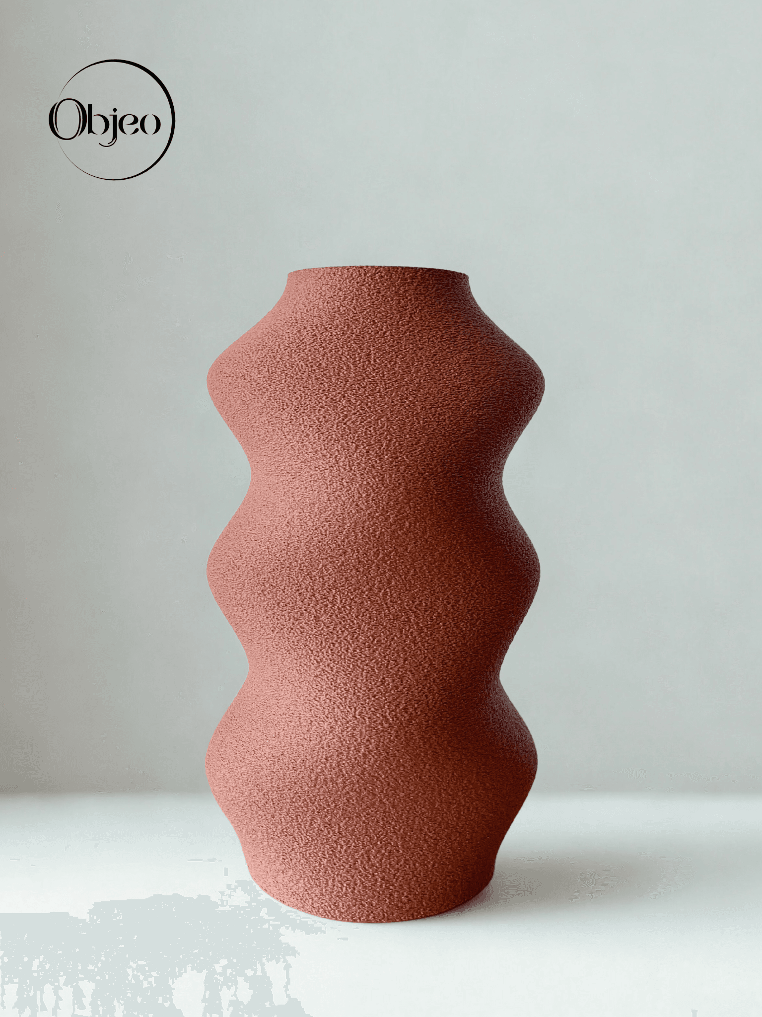 Ahşap Renk Modern Objeo Vazo-19 cm-Dokulu 3D Baskı Doğal Ahşap Görünümlü Kırılmaz Dekoratif Obje