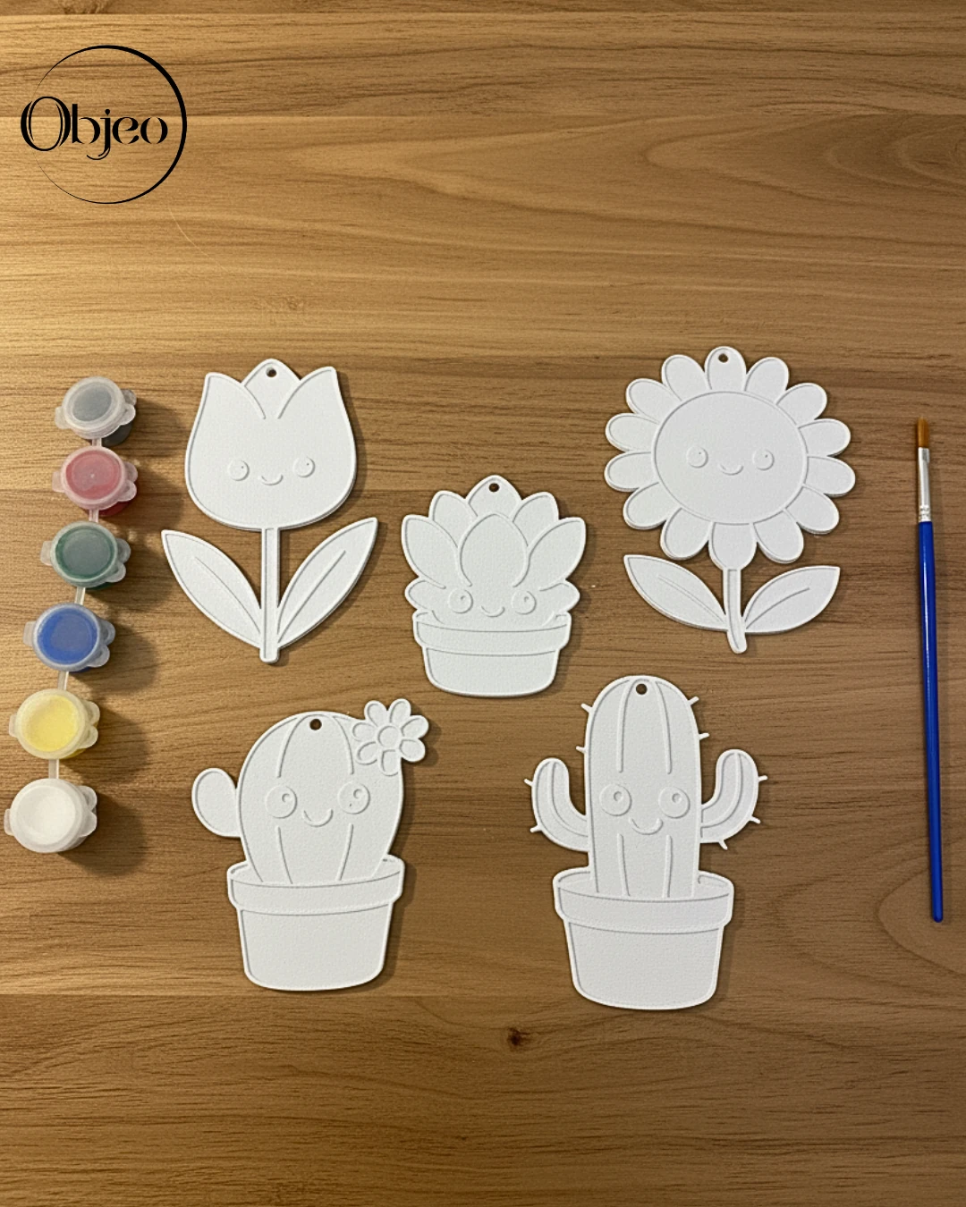 Çiçek Temalı Çocuk Boyama Seti - 5 Parça + 6 Renk Boya + Fırça