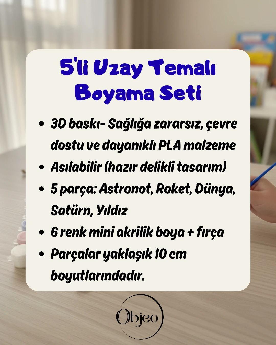 Uzay Temalı Çocuk Boyama Seti - 5 Parça + 6 Renk Boya + Fırça