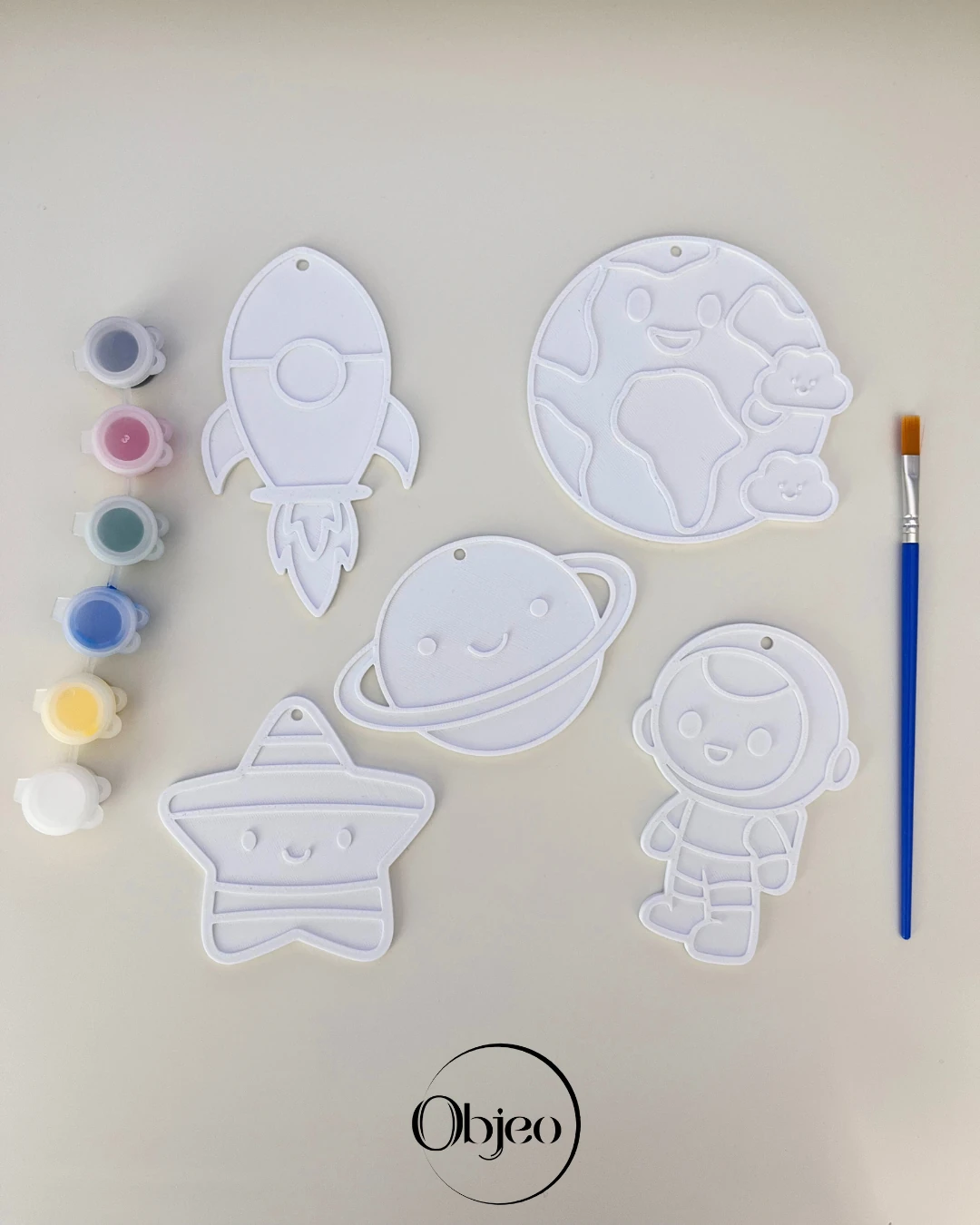 Uzay Temalı Çocuk Boyama Seti - 5 Parça + 6 Renk Boya + Fırça