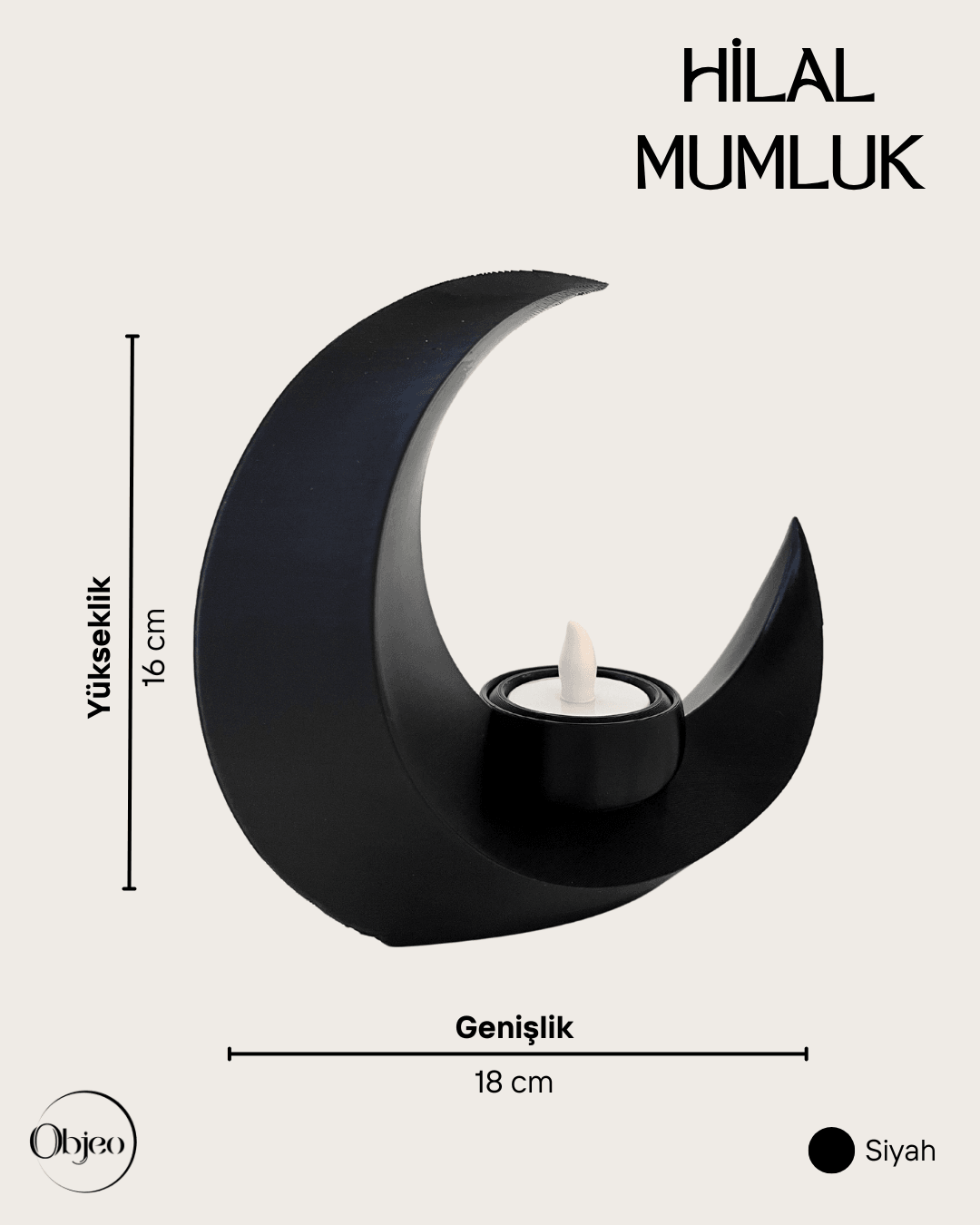 Hilal Ay Siyah Led Mumluk Ramazan Konseptli Hediyelik Dekor