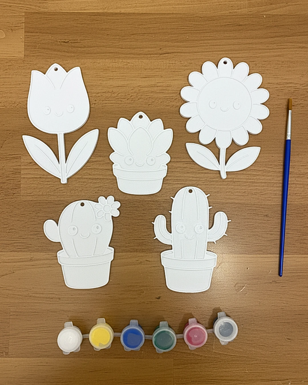 Çiçek Temalı Çocuk Boyama Seti - 5 Parça + 6 Renk Boya + Fırça