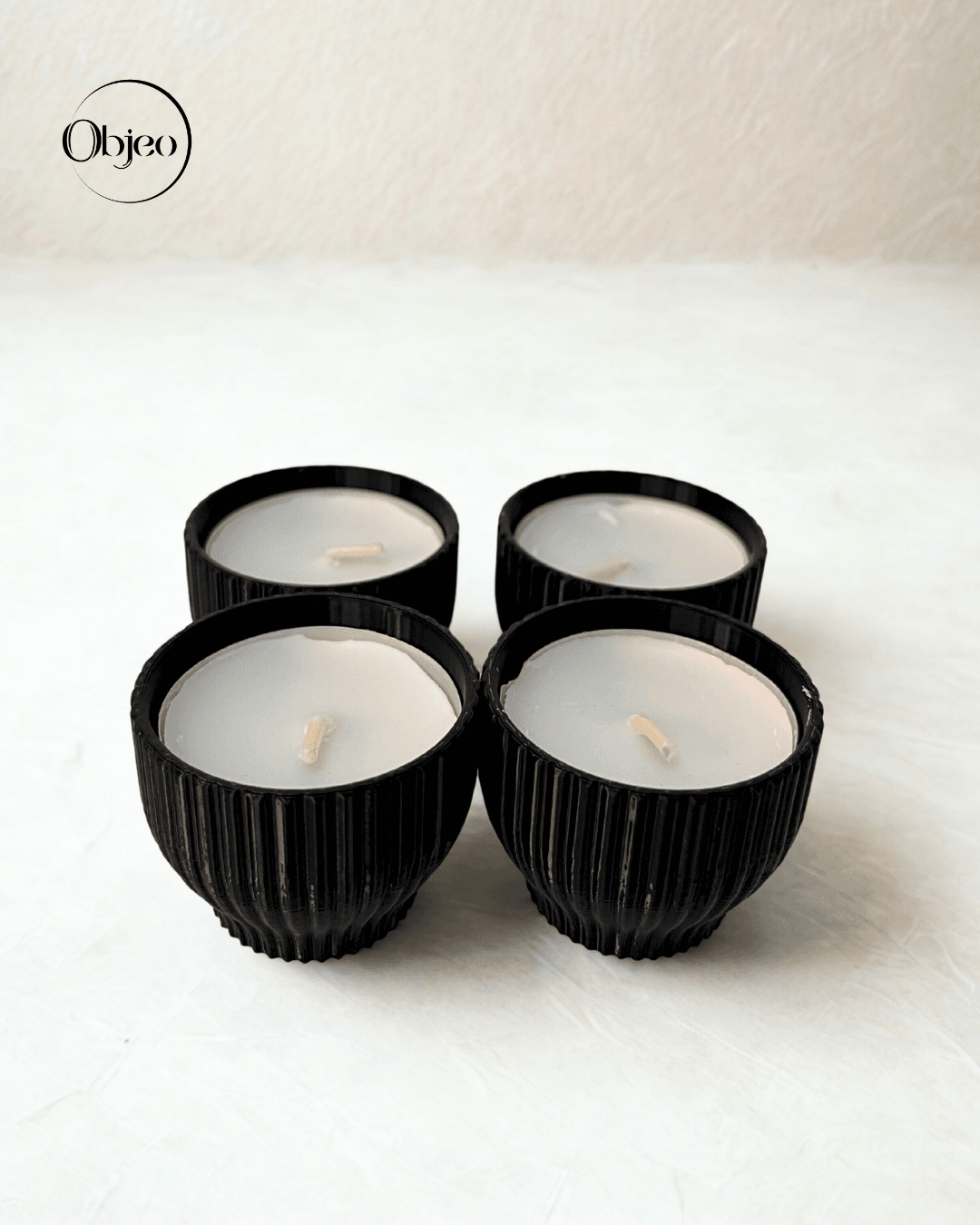 Objeo 4'lü Siyah Mumluk Seti - Modern Tasarım Minimalist Tealight Mumluk