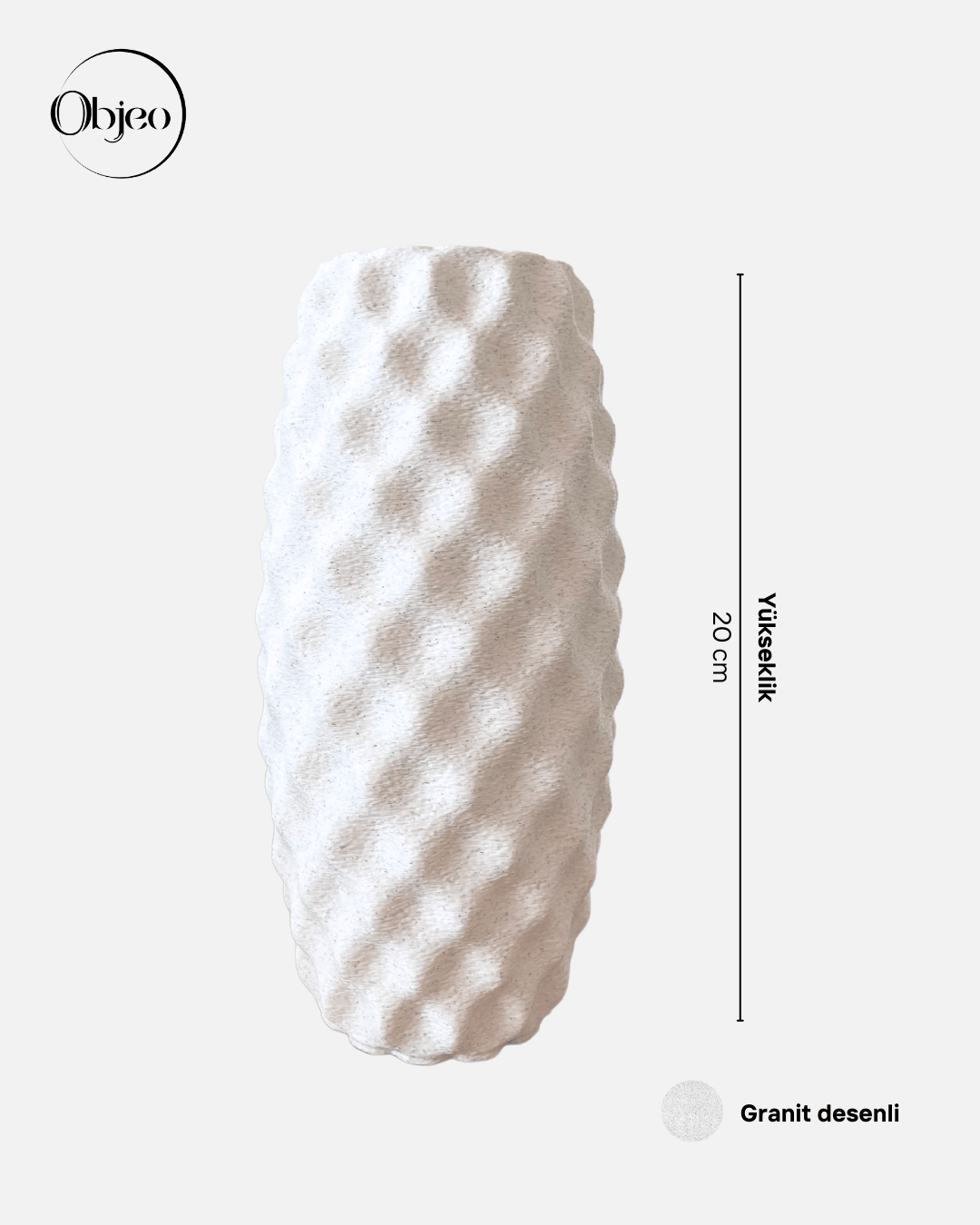 Granit Desenli Dekoratif Objeo Vazo - Dokulu Yüzeyli Modern Silindirik Vazo, 20 cm, 3D Baskı