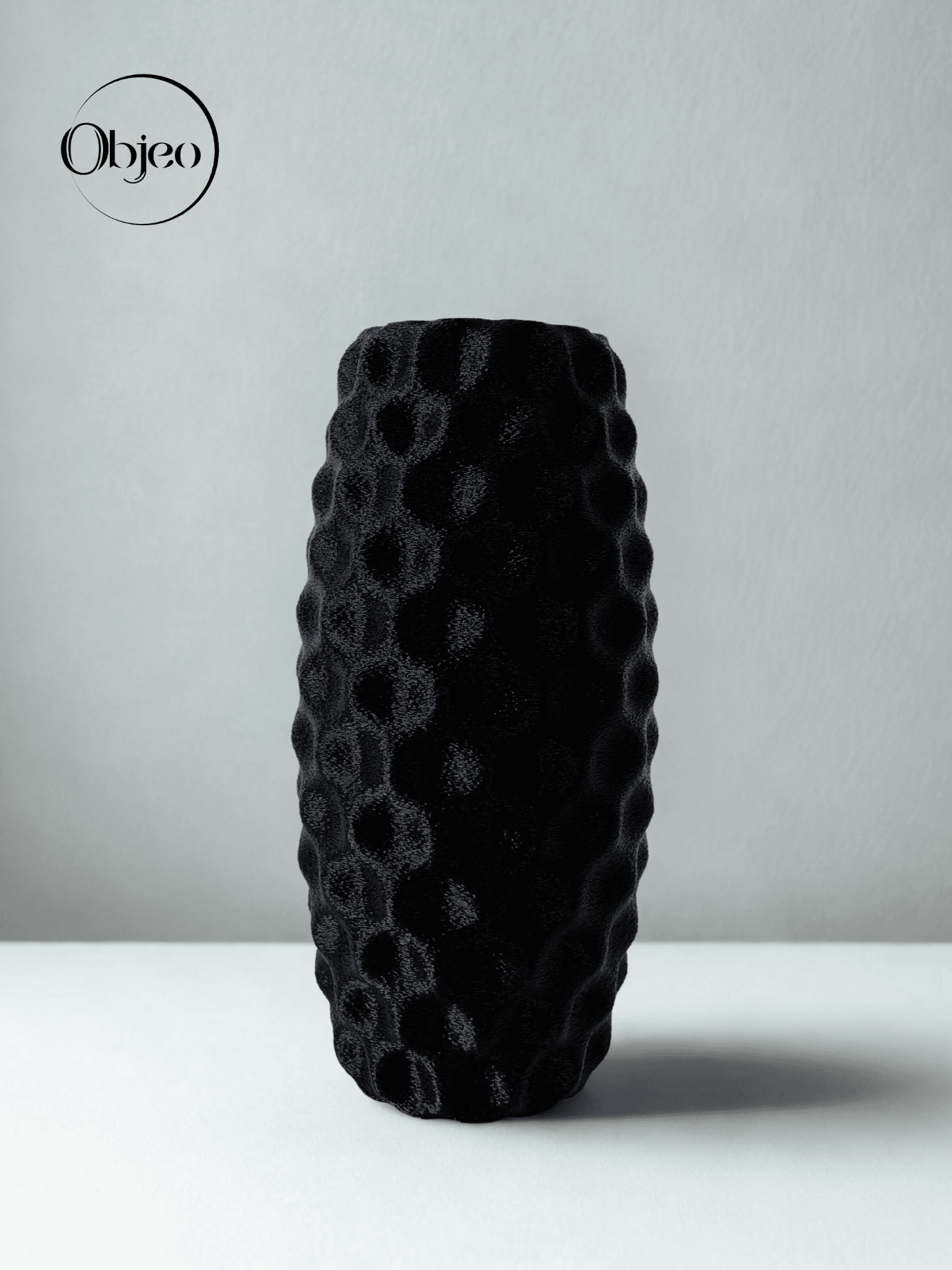 Siyah Dekoratif Objeo Vazo - Dokulu Yüzeyli Modern Silindirik Vazo, 20 cm, 3D Baskı