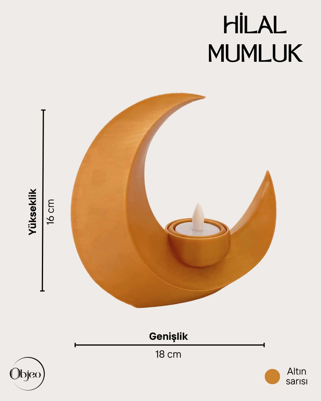 Hilal Ay Altın Sarısı Led Mumluk Ramazan Konseptli Hediyelik Dekor