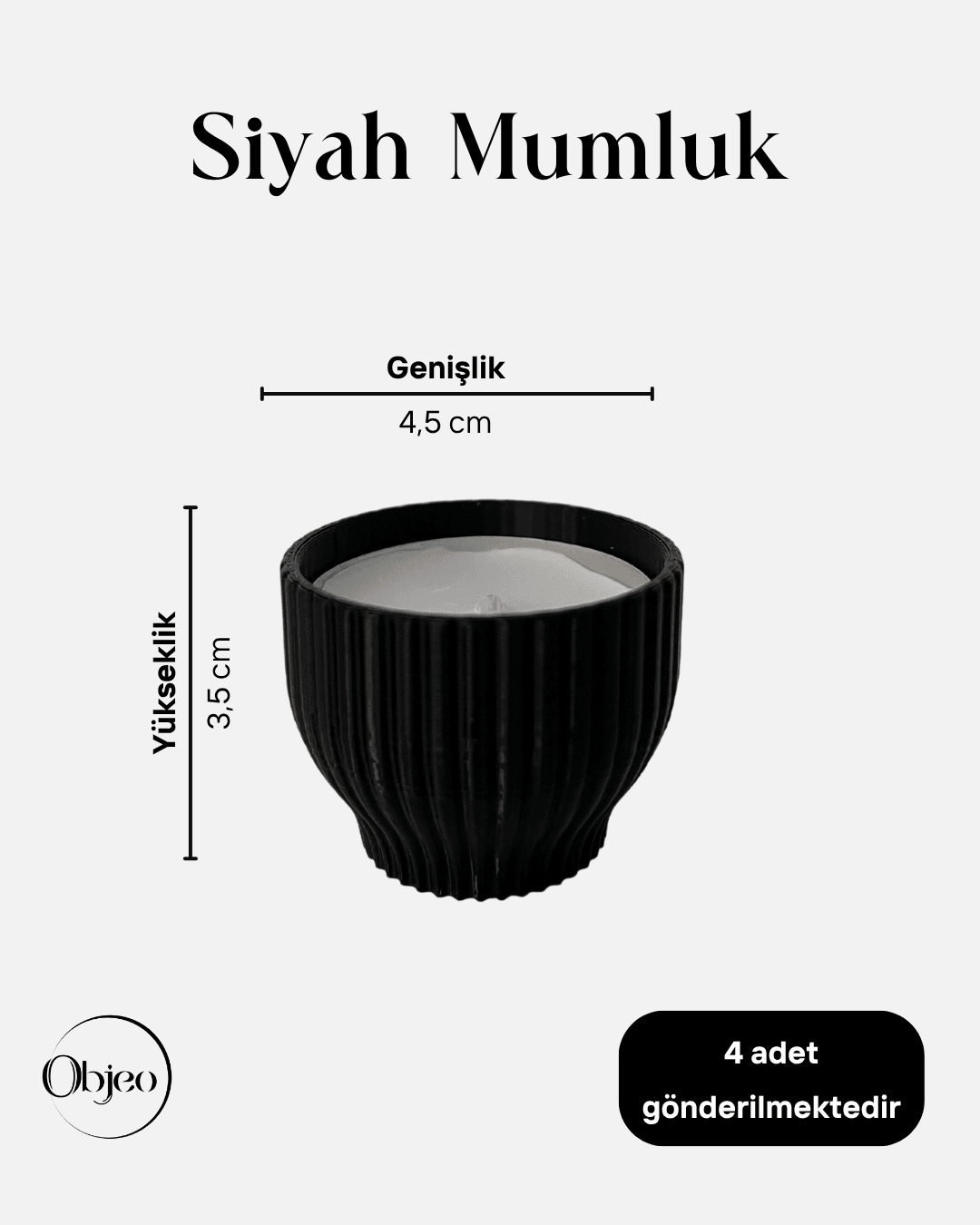Objeo 4'lü Siyah Mumluk Seti - Modern Tasarım Minimalist Tealight Mumluk