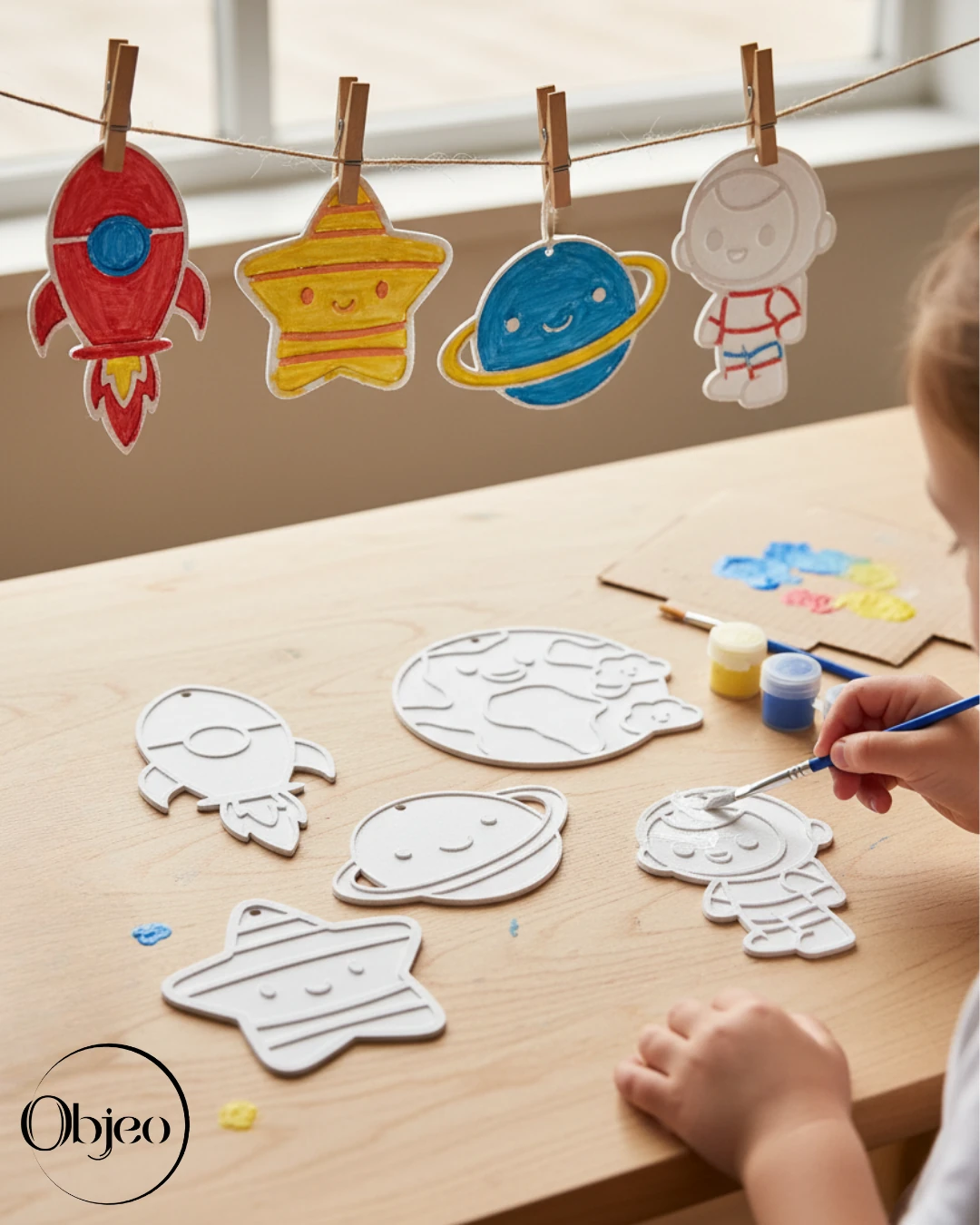 Uzay Temalı Çocuk Boyama Seti - 5 Parça + 6 Renk Boya + Fırça