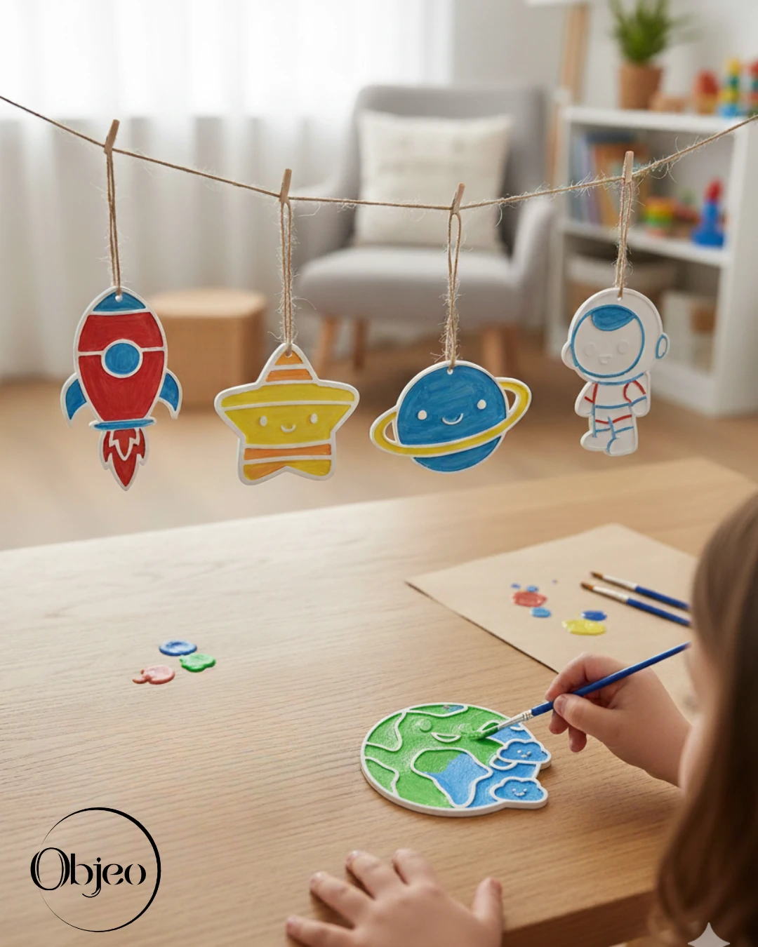 Uzay Temalı Çocuk Boyama Seti - 5 Parça + 6 Renk Boya + Fırça