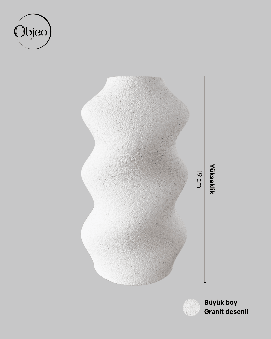 Granit Desenli Modern Objeo Vazo-19 cm-Dokulu 3D Baskı Şık Kırılmaz Dekoratif Obje