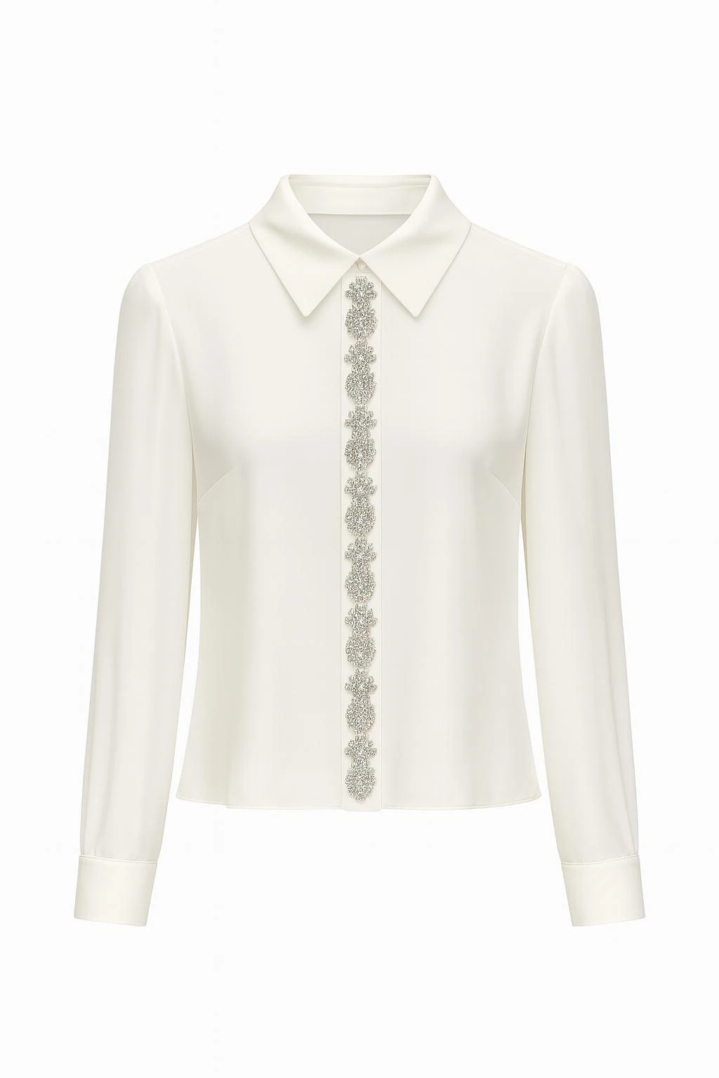 Şerit Aksesuar Şifon Abiye Gömlek - beyaz