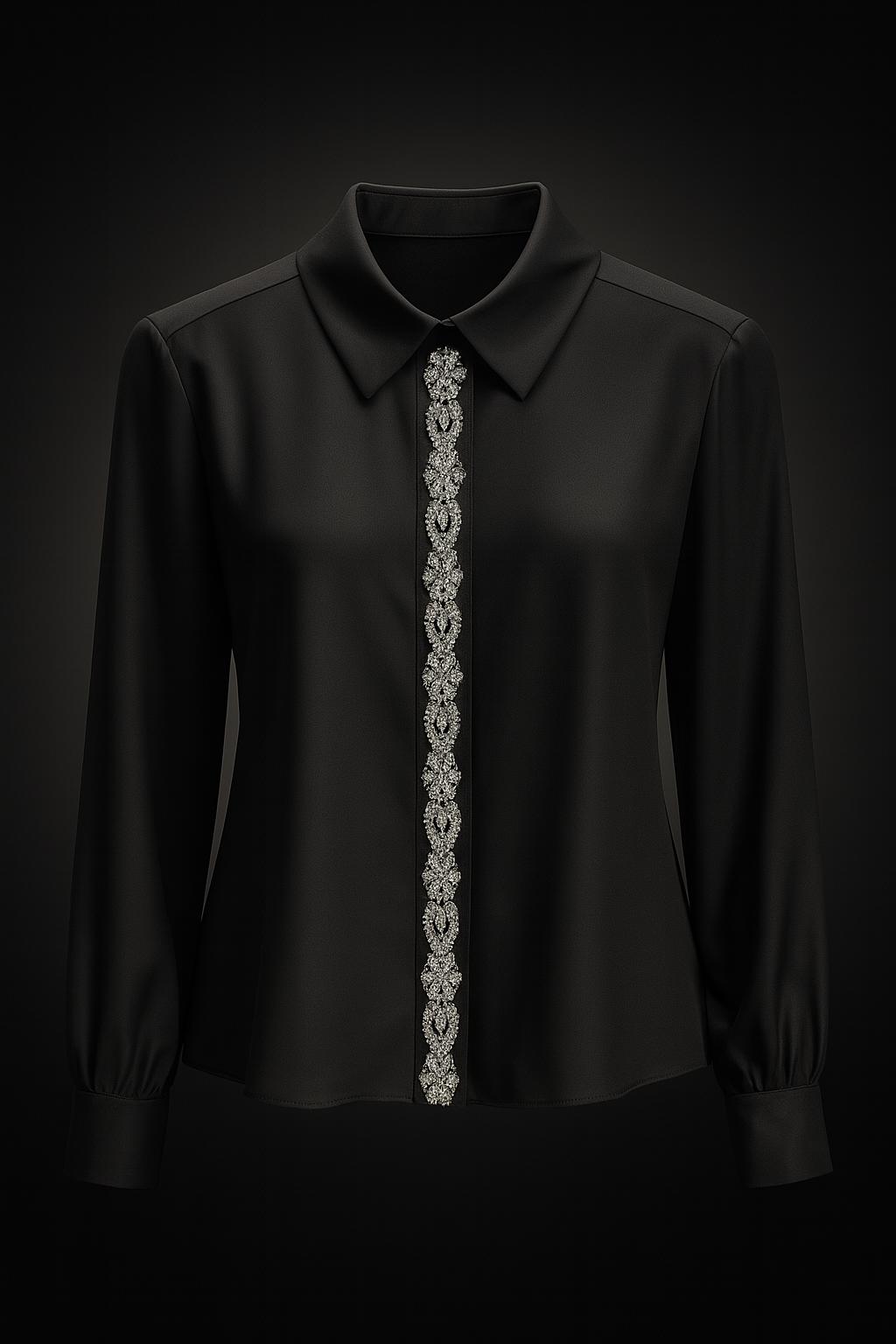 Şerit Aksesuar Şifon Abiye Gömlek - Siyah