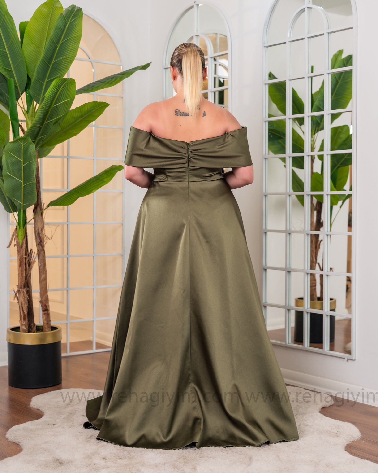 Madonna Saten Abiye Elbise Maxi - yeşil