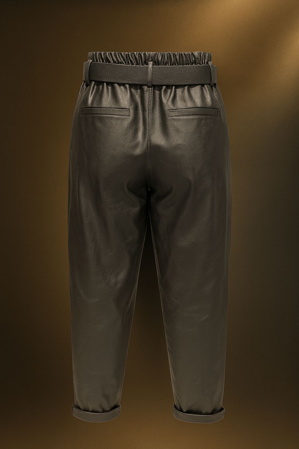 İtaly Kemerli Deri Pantolon - Siyah