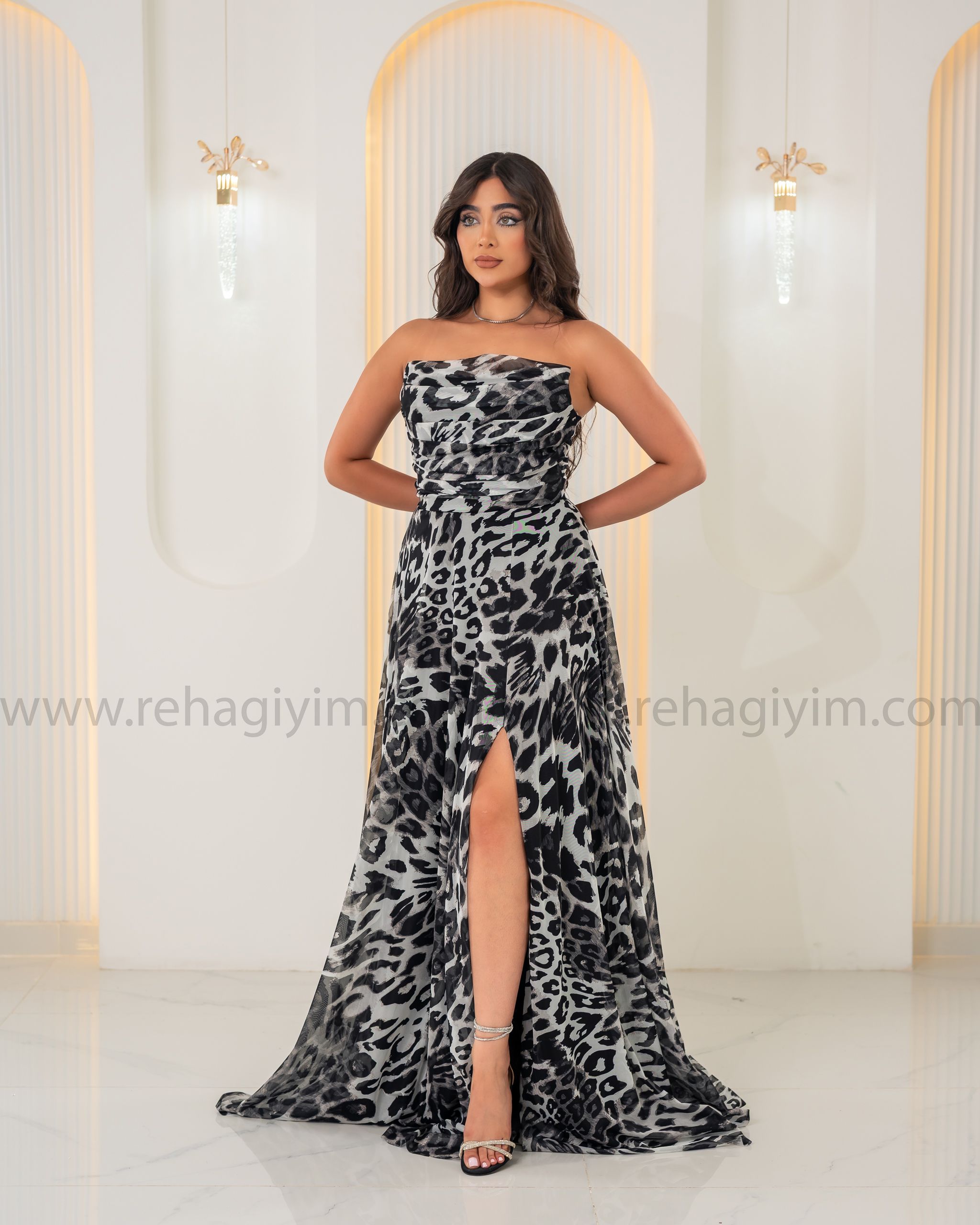 Straplez Maxi Şifon Black-White