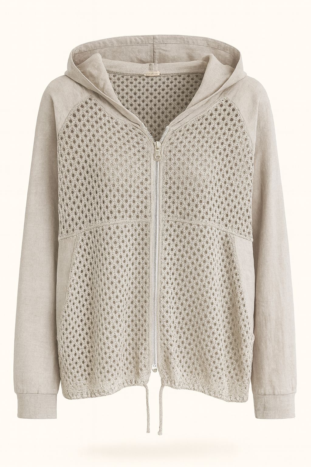 İTALY File Detay Kapüşonlu Hırka - Krem