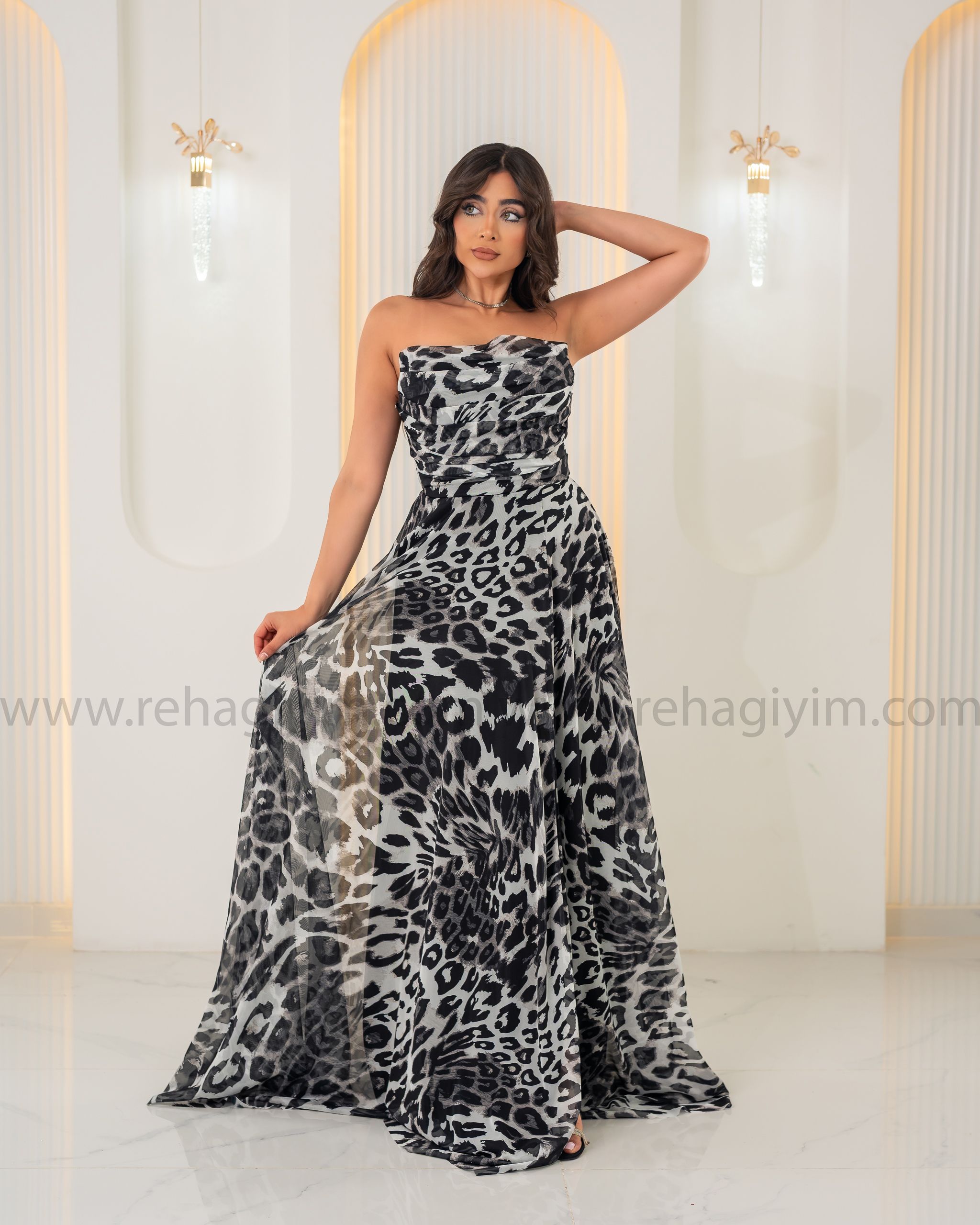 Straplez Maxi Şifon Black-White